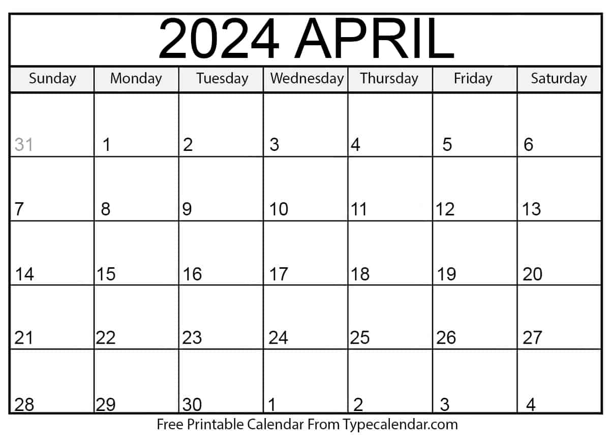 April 2024 Fillable Calendar 
