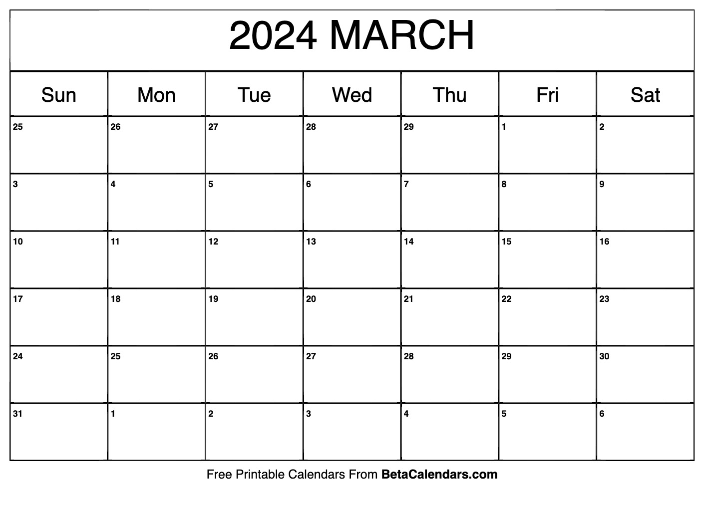 Free Printable March 2024 Calendar in Attendance Of March 2024