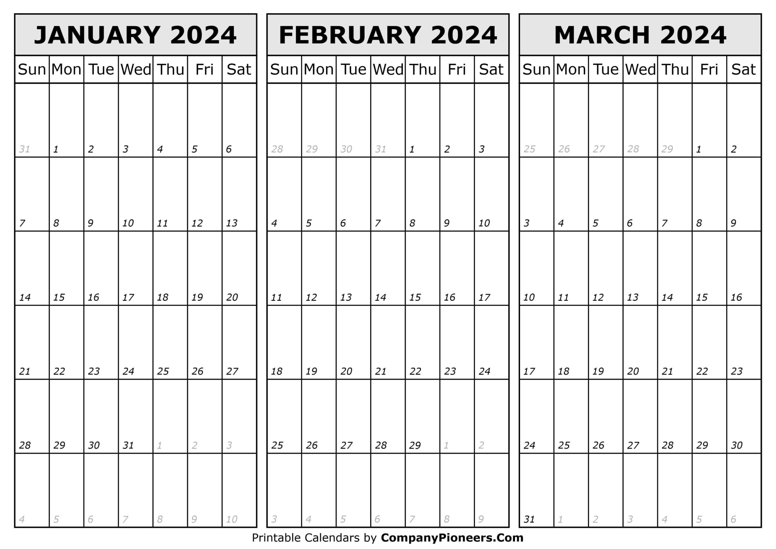 January February March 2024 Calendar Printable - Template inside Feb March April 2024 Calendar Printable
