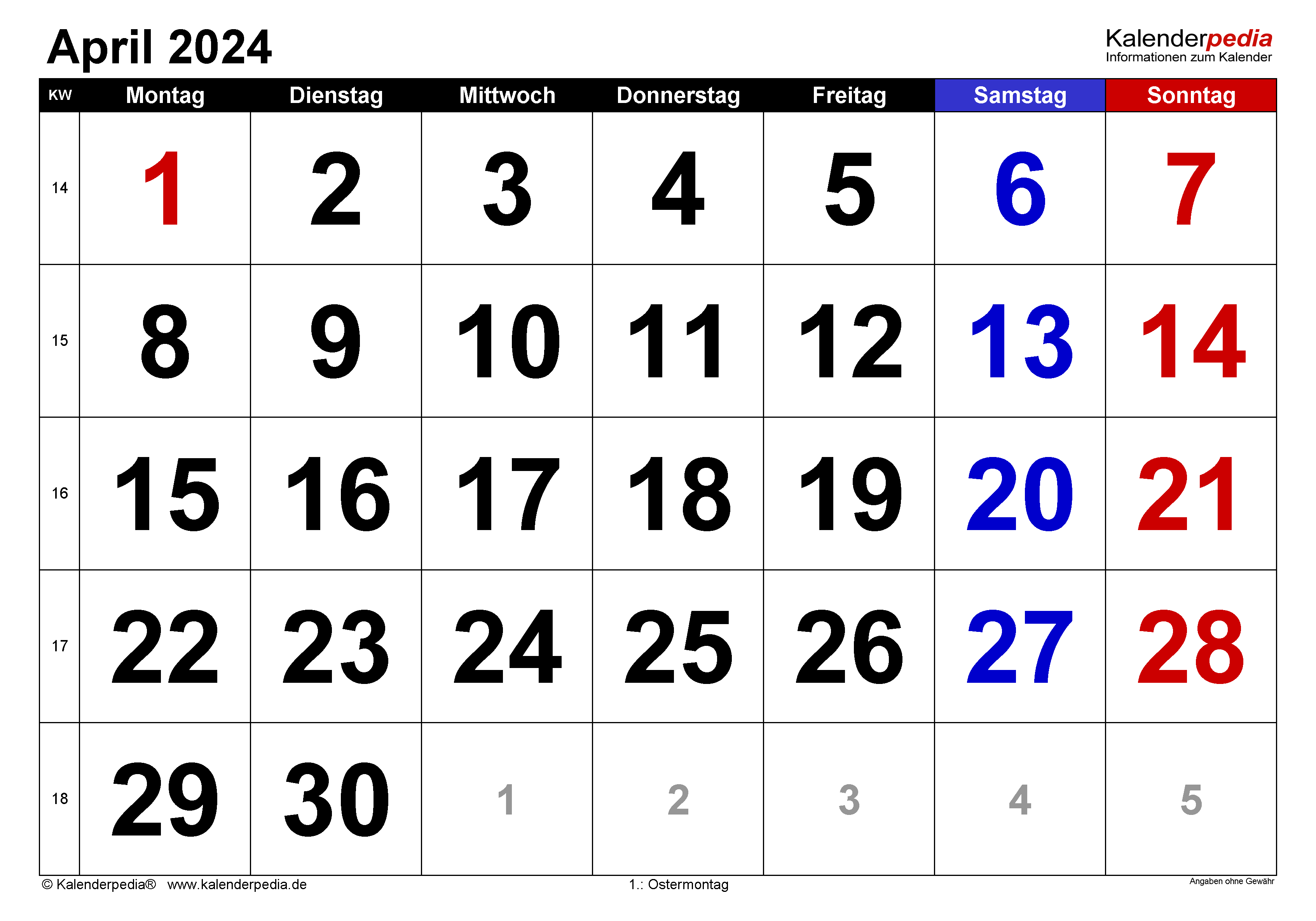 Kalender April 2024 Als Pdf-Vorlagen inside Calender April 2024
