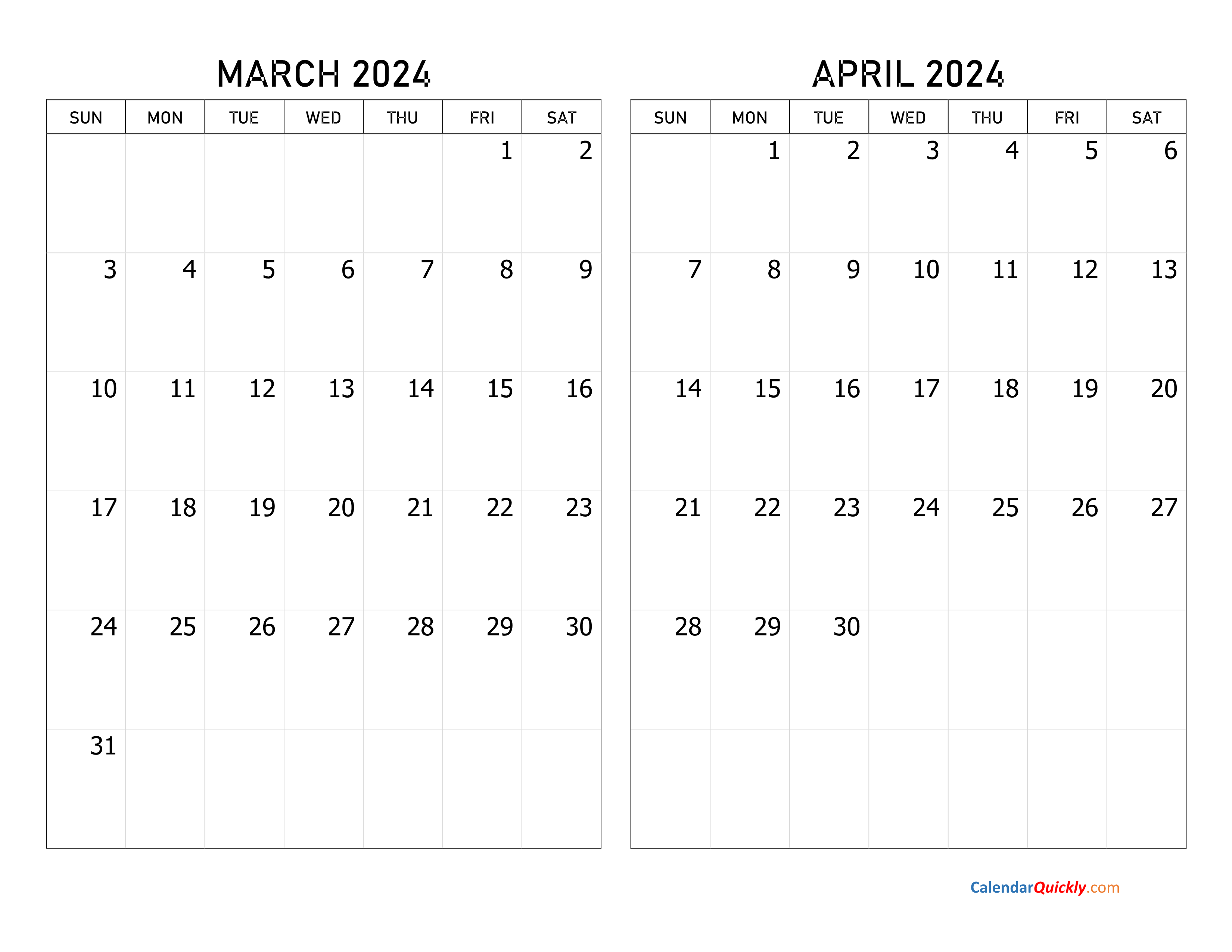 March And April 2024 Calendar | Calendar Quickly for Calendar March April 2024