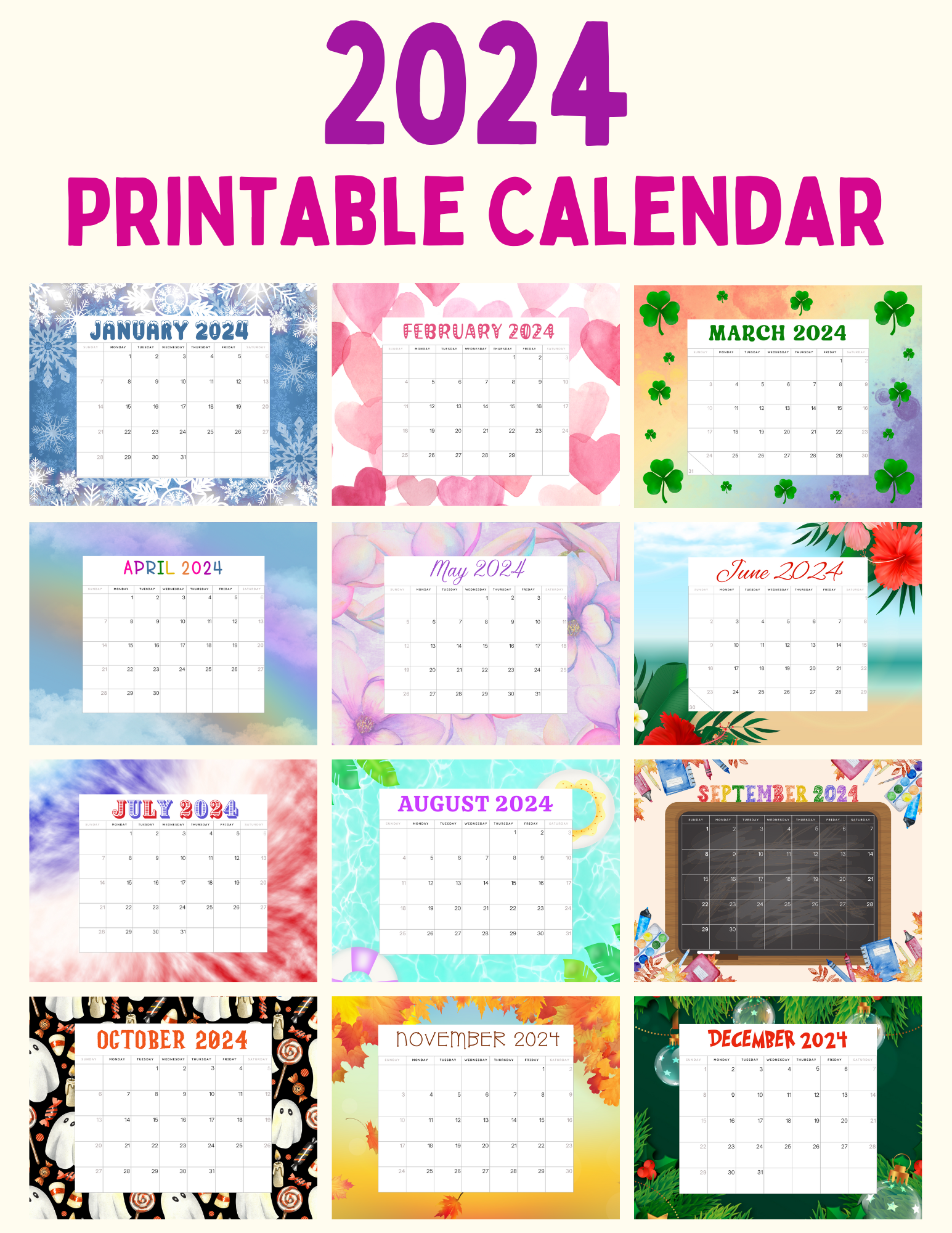 Printable 2024 Monthly Calendar | Free Printable Calendar Monthly for 2024 Cute Calendar Printable