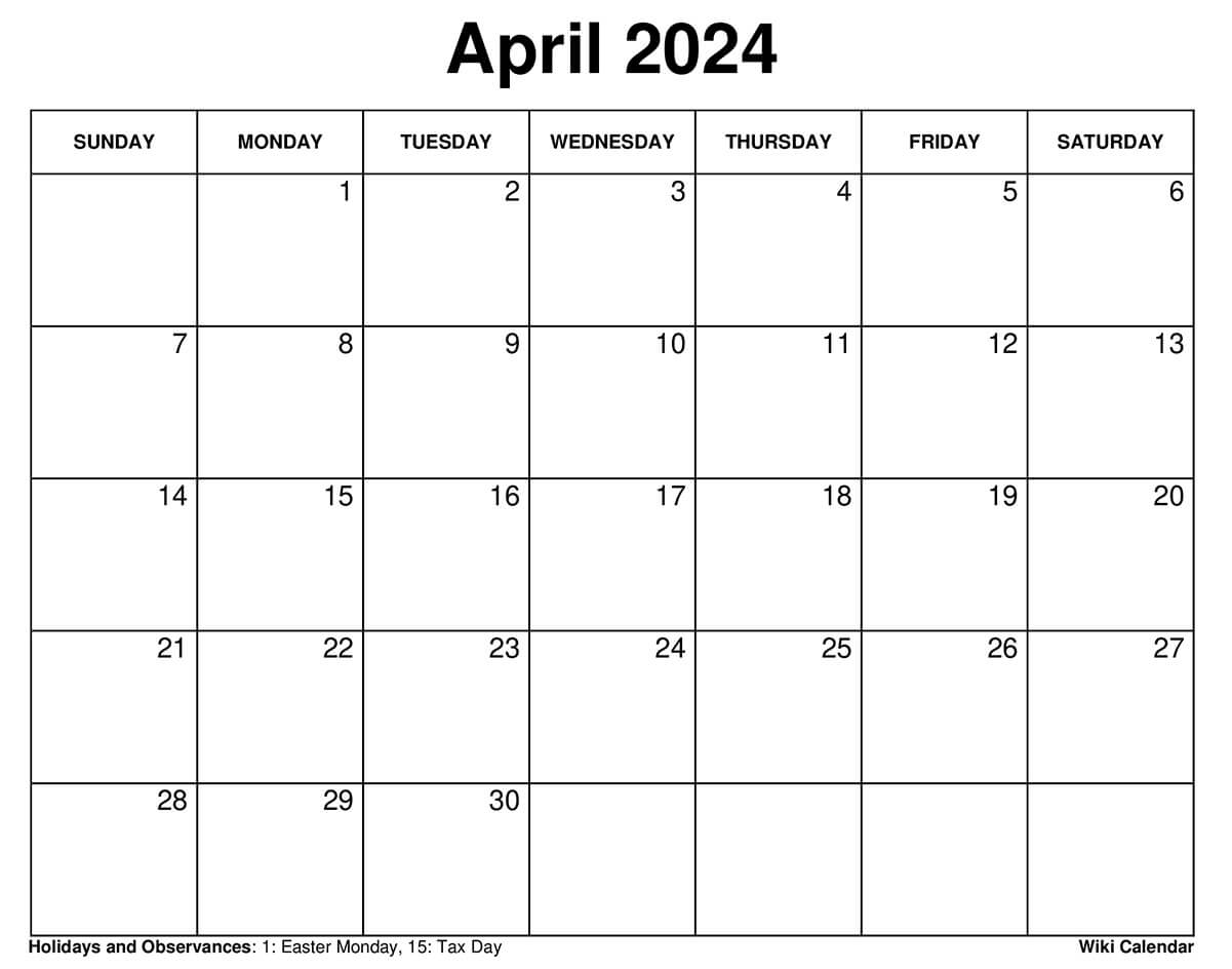 Printable April 2024 Calendar Templates With Holidays pertaining to April 2024 Printable Calendar Pdf