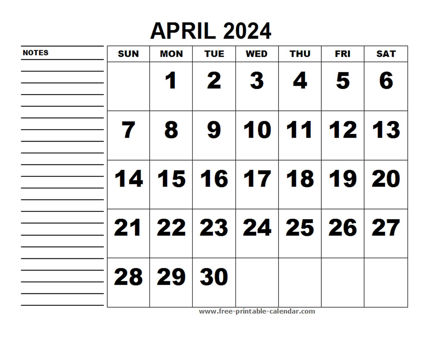 Printable Calendar April 2024 - Free-Printable-Calendar inside April 3 2024 Calendar