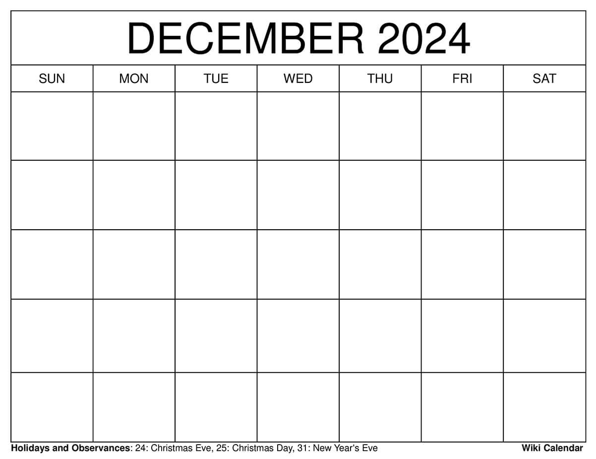 Printable December 2024 Calendar Templates With Holidays within Wiki Calendar April 2024