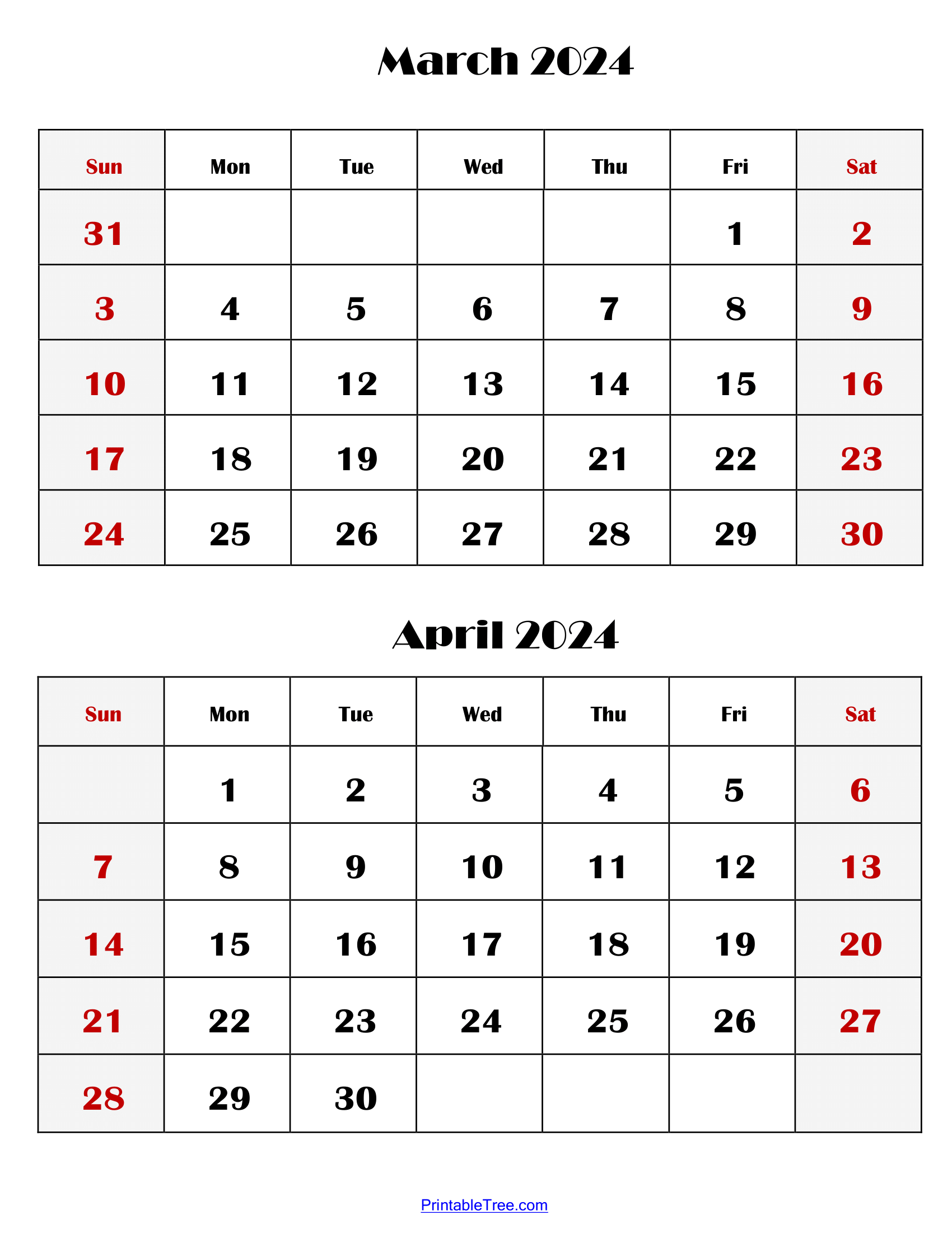 Two Months Calendar 2024 Printable Pdf | Double Month Calendar for Calendar March And April 2024