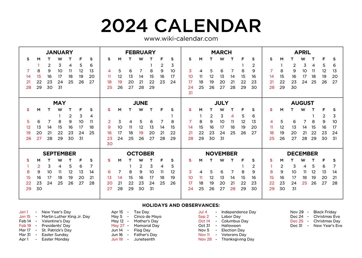 Year 2024 Calendar Printable With Holidays - Wiki Calendar regarding Wiki Calendar April 2024
