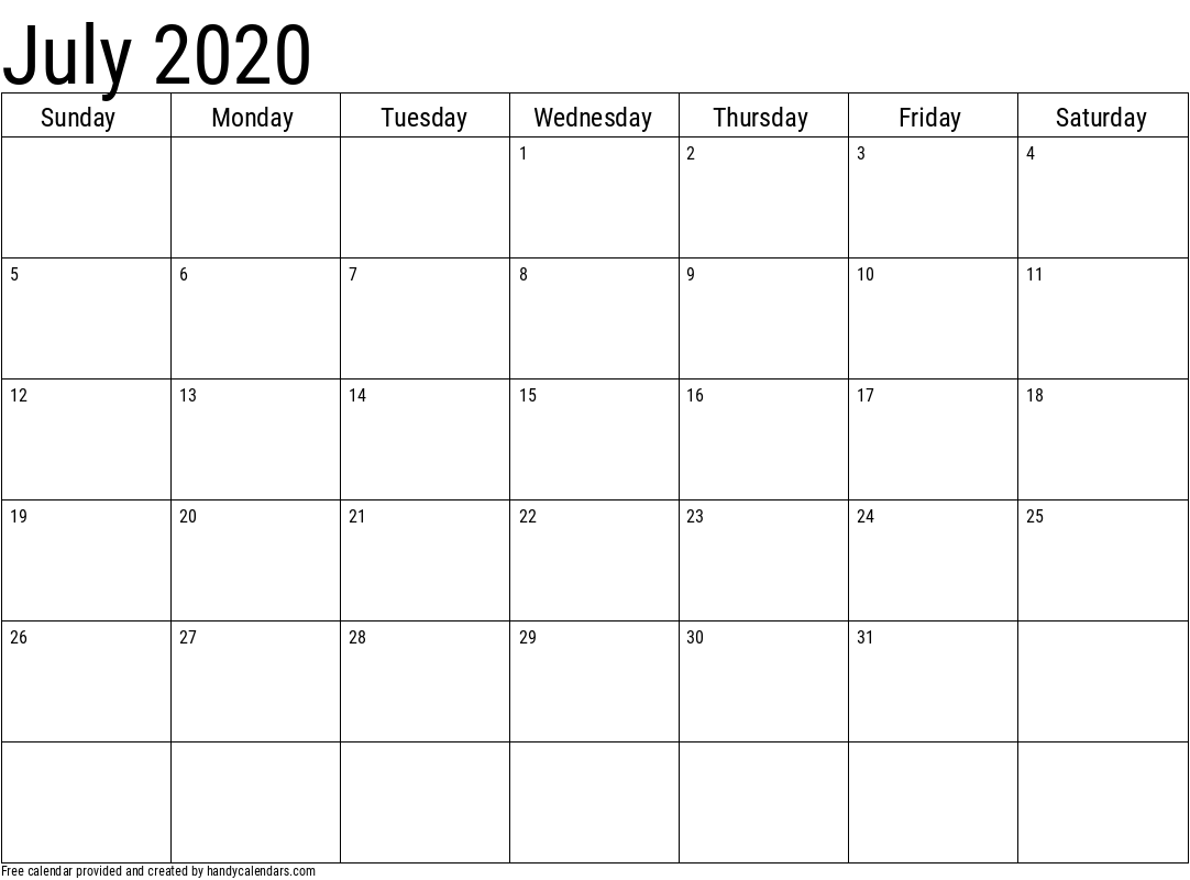 2020 July Calendars - Handy Calendars inside Free Printable Calendar July 202