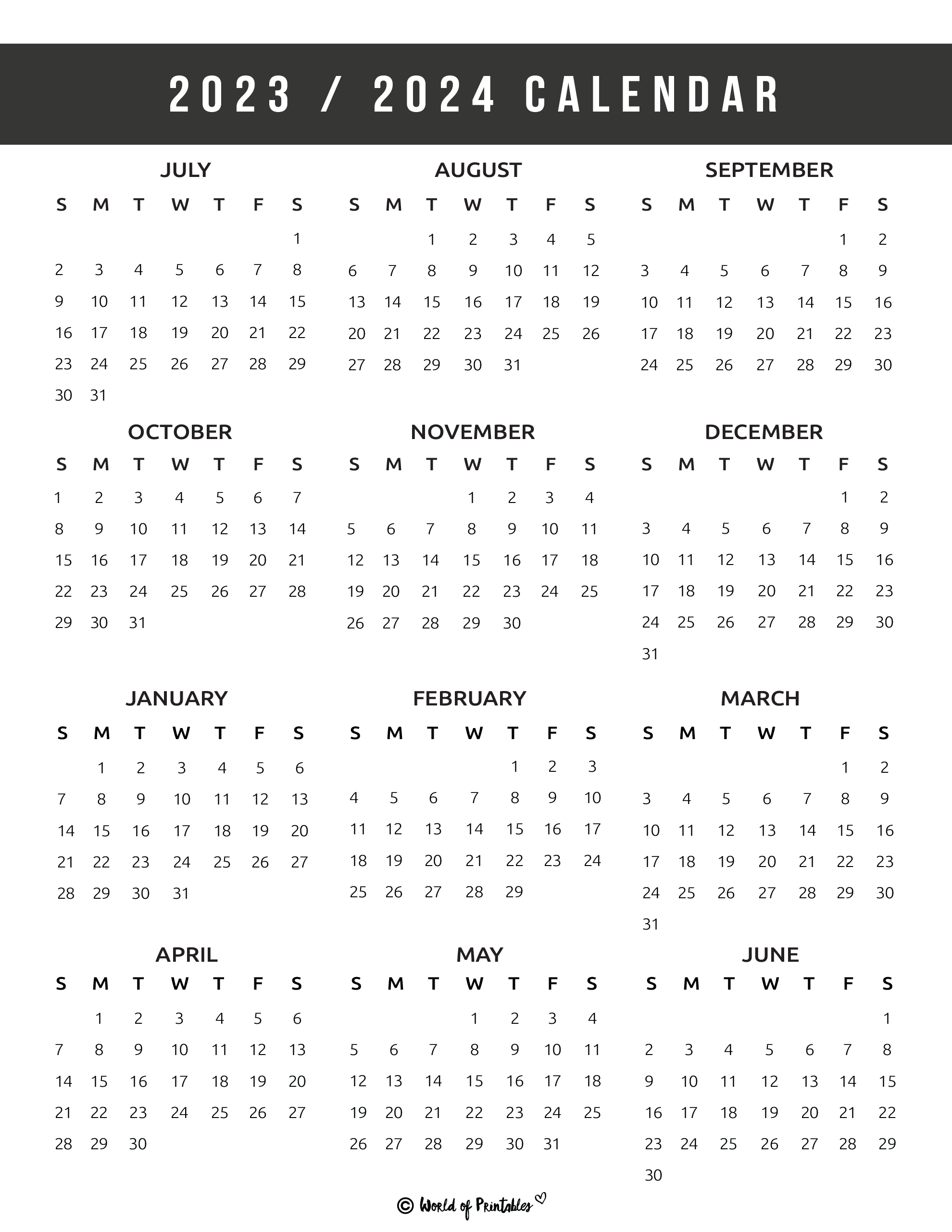 2023 2024 Calendar Free Printables - World Of Printables regarding June 2023-May 2024 Calendar