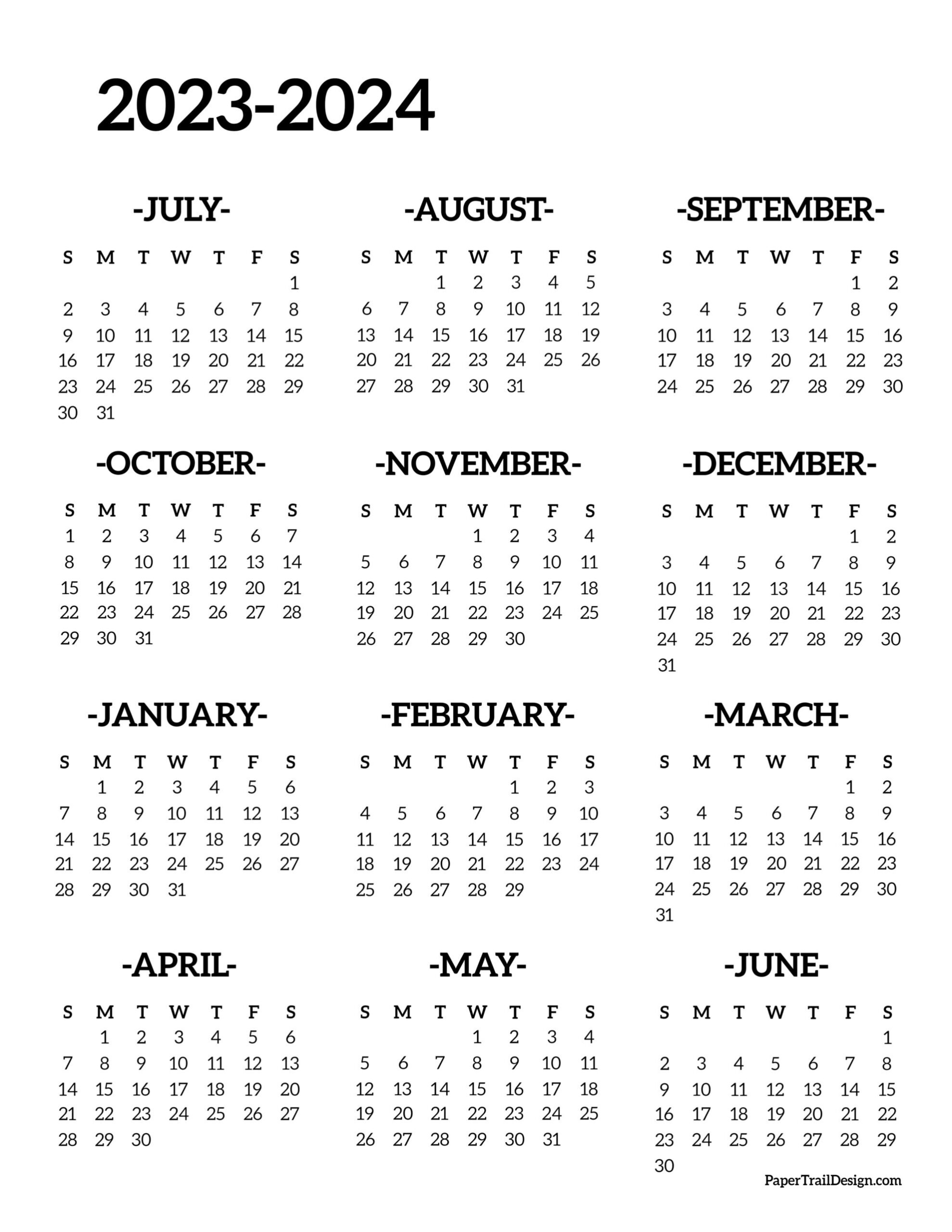 2023-2024 School Year Calendar Free Printable - Paper Trail Design in July 2023- June 2024 Calendar