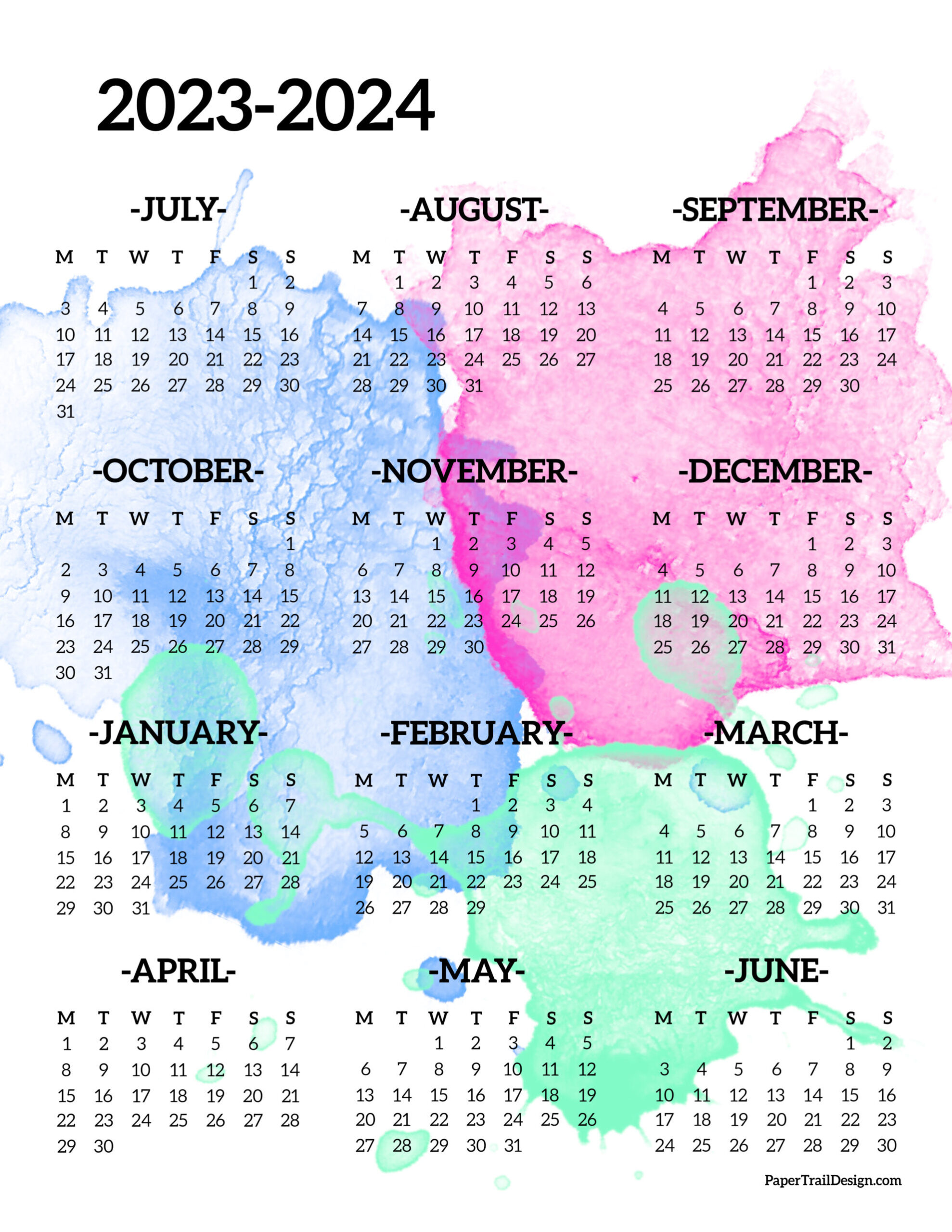 2023-2024 School Year Calendar Free Printable - Paper Trail Design in June 2023 Through May 2024 Calendar