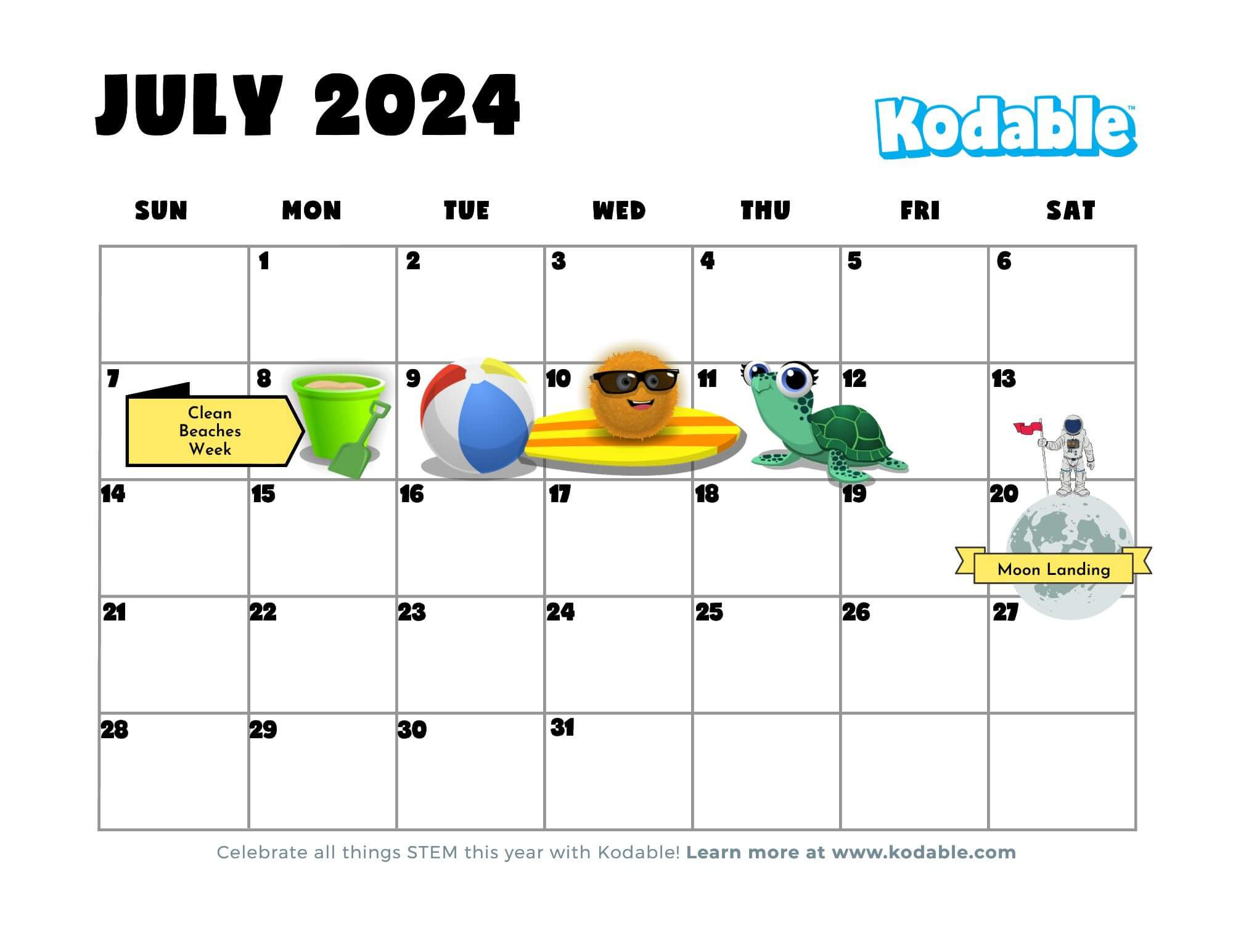 2023-2024 Stem Events Calendar And Holidays For Teachers | Kodable inside July Event Calendar 2024