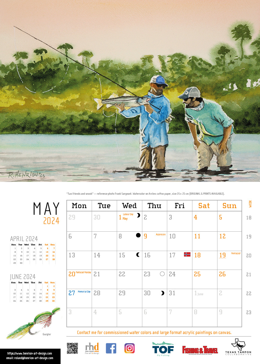 2024 Fly Fishing Watercolour Calendarroland Henrion within Fishing Calendar For June 2024