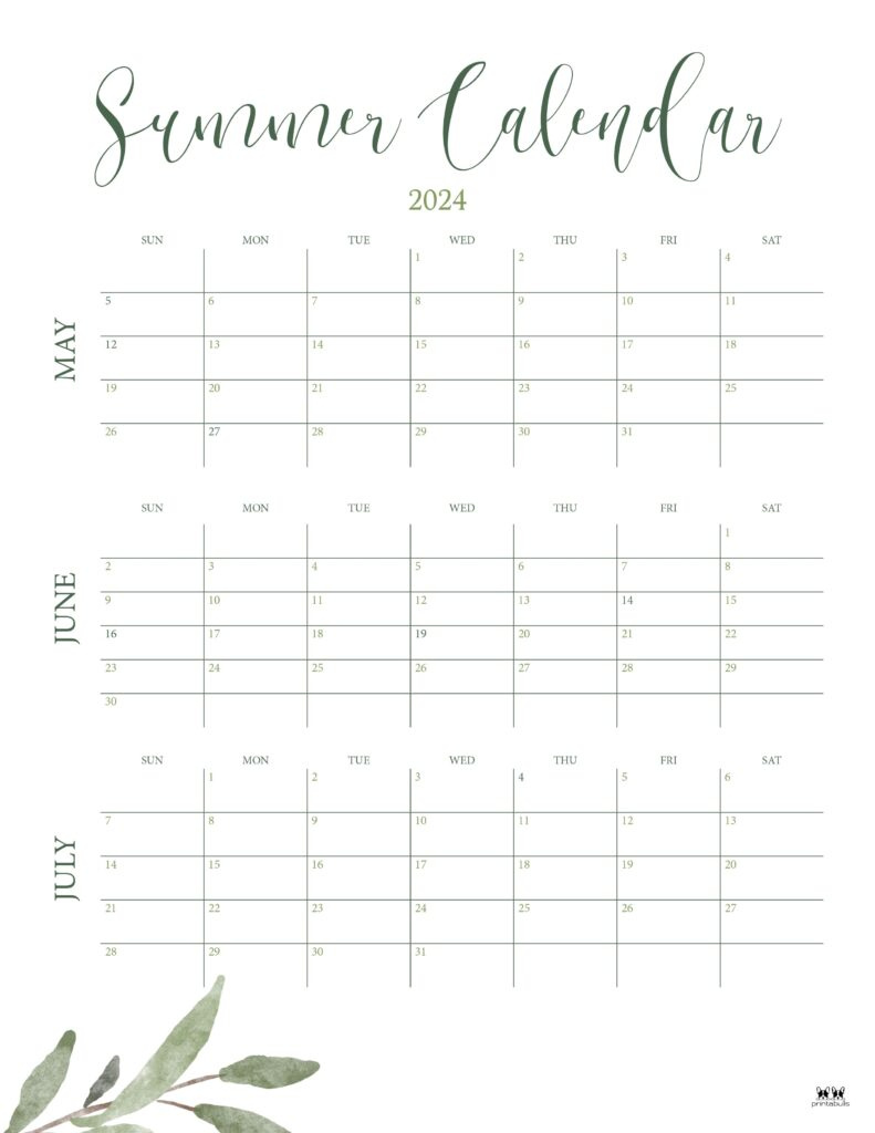 2024 Summer Calendars - 18 Free Printables | Printabulls with regard to Summer 2024 Calendar June July August
