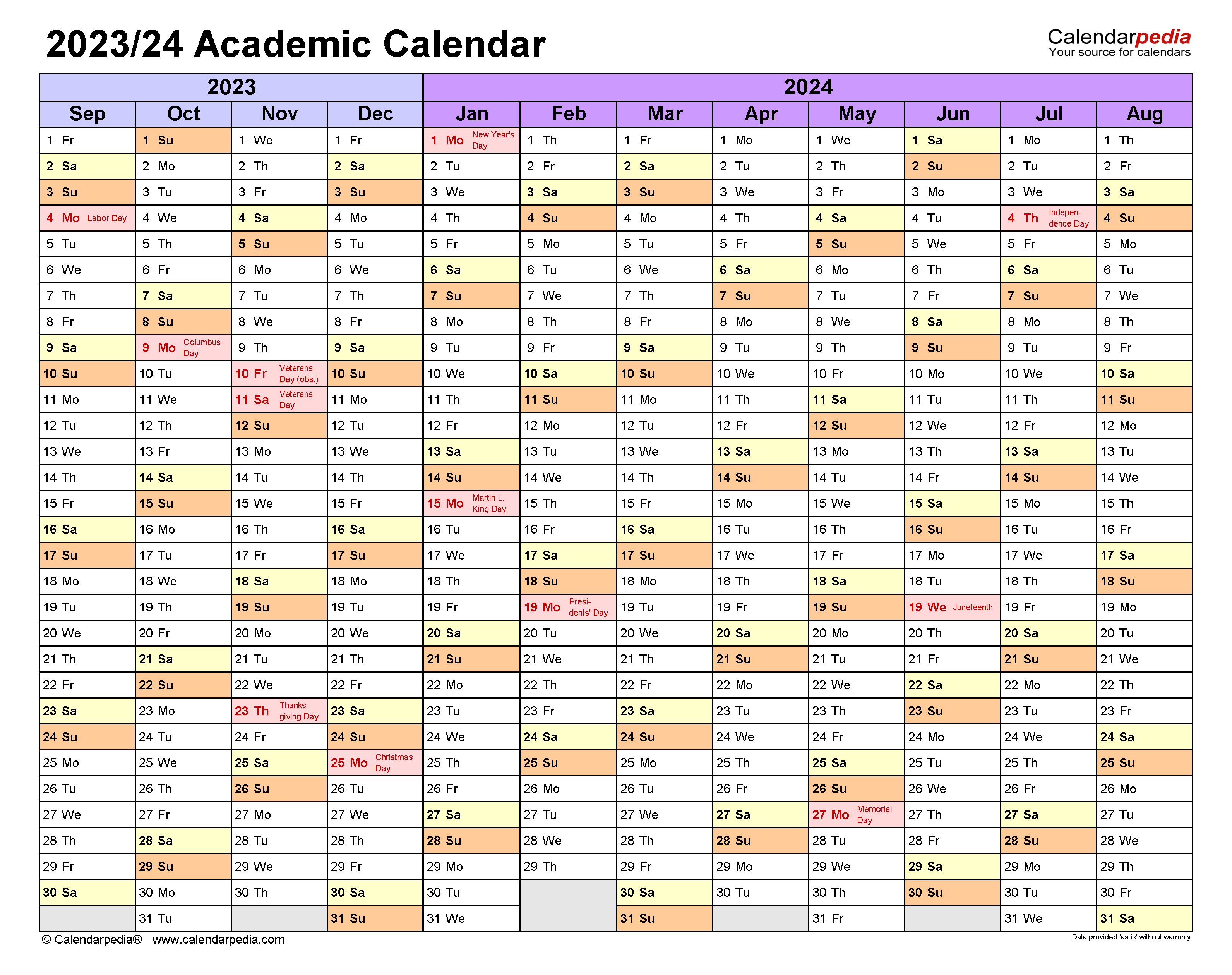 Academic Calendars 2023/2024 - Free Printable Pdf Templates for Academic Calendar August 2023 To July 2024