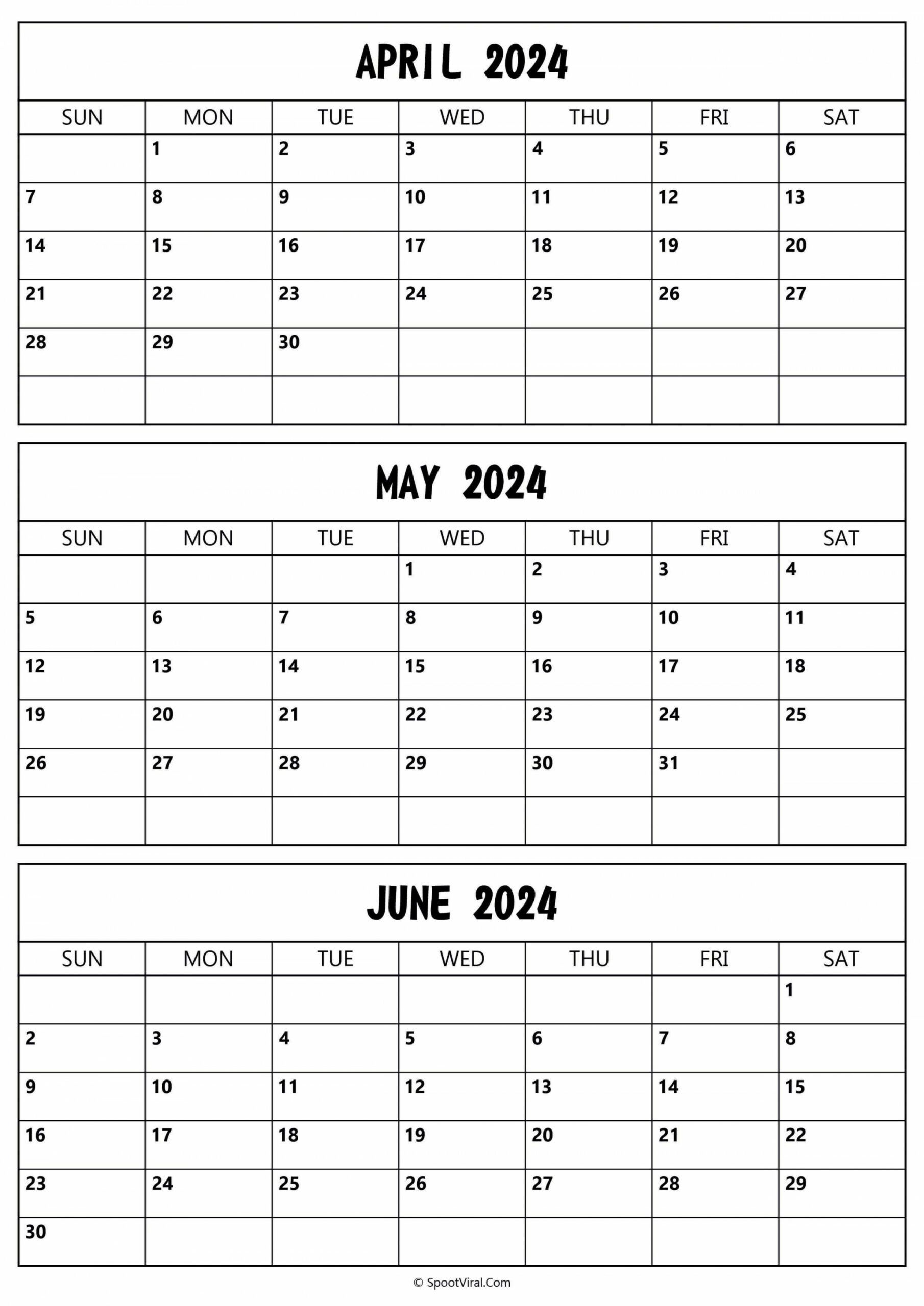 April – June 2024 Calendar | Calendar June, March Calendar inside April May June 2024 Calendar Printable Pdf