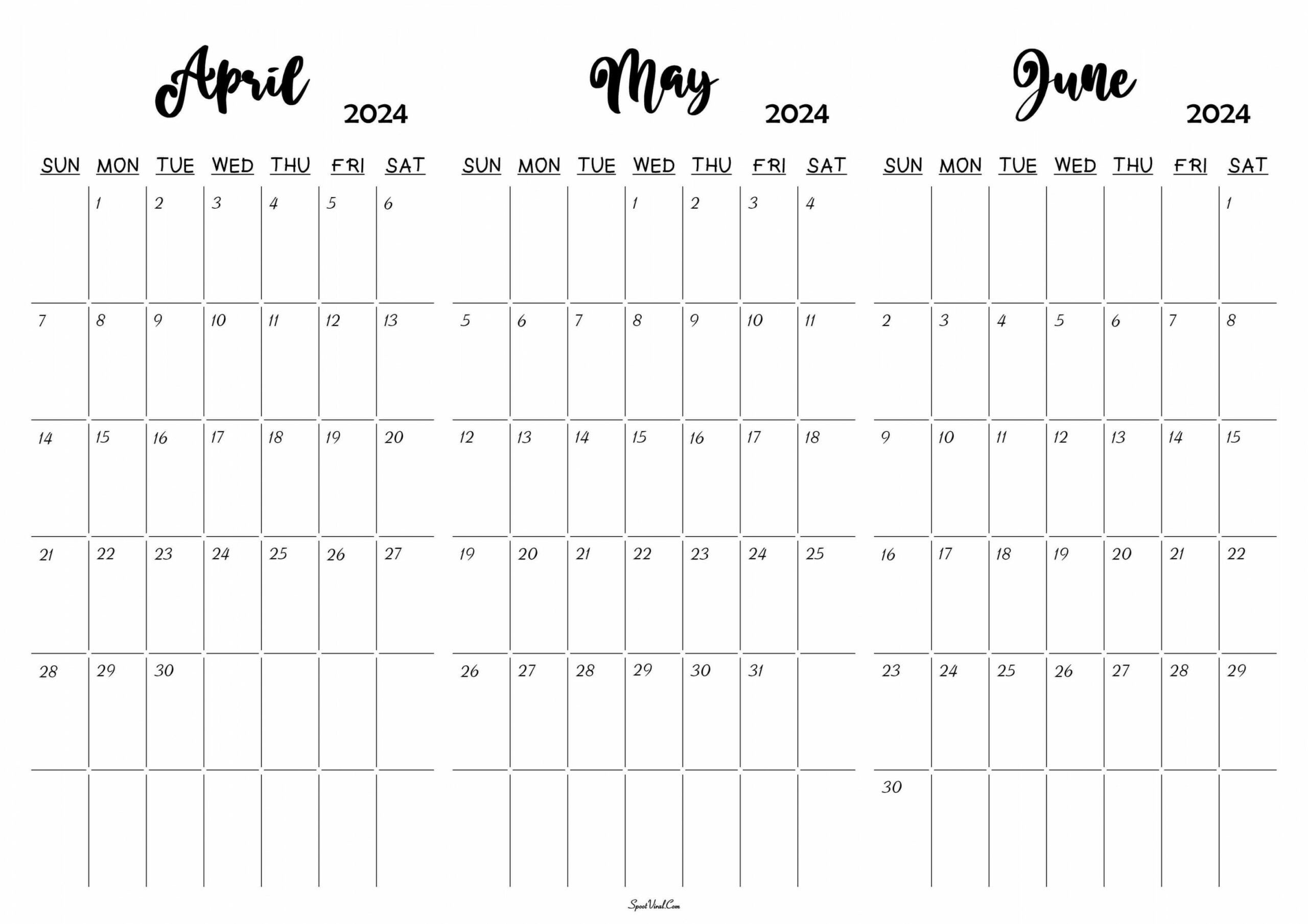 April May June 2024 Calendar throughout Calendar 2024 April May June