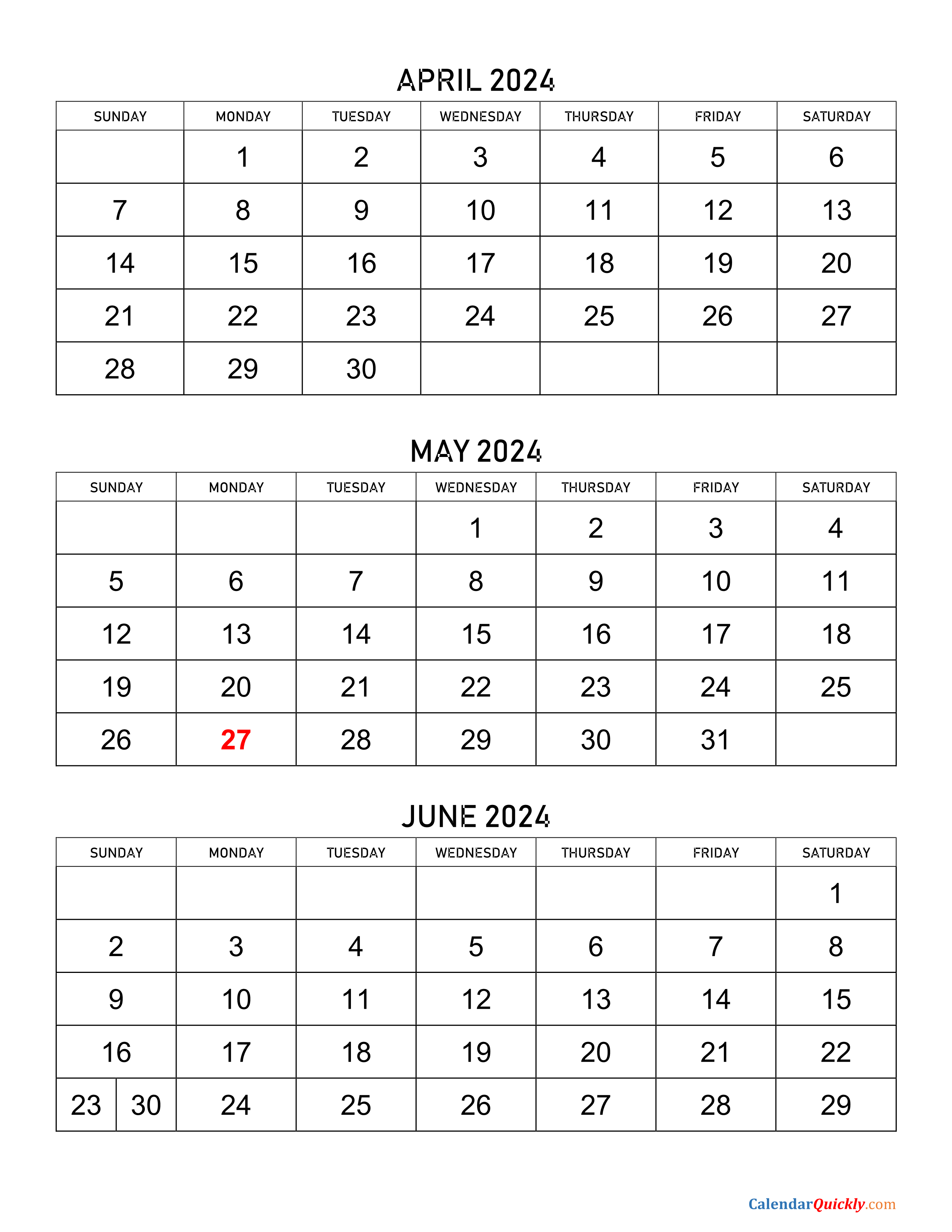 April To June 2024 Calendar | Calendar Quickly regarding April May June 2024 Calendar Printable Free