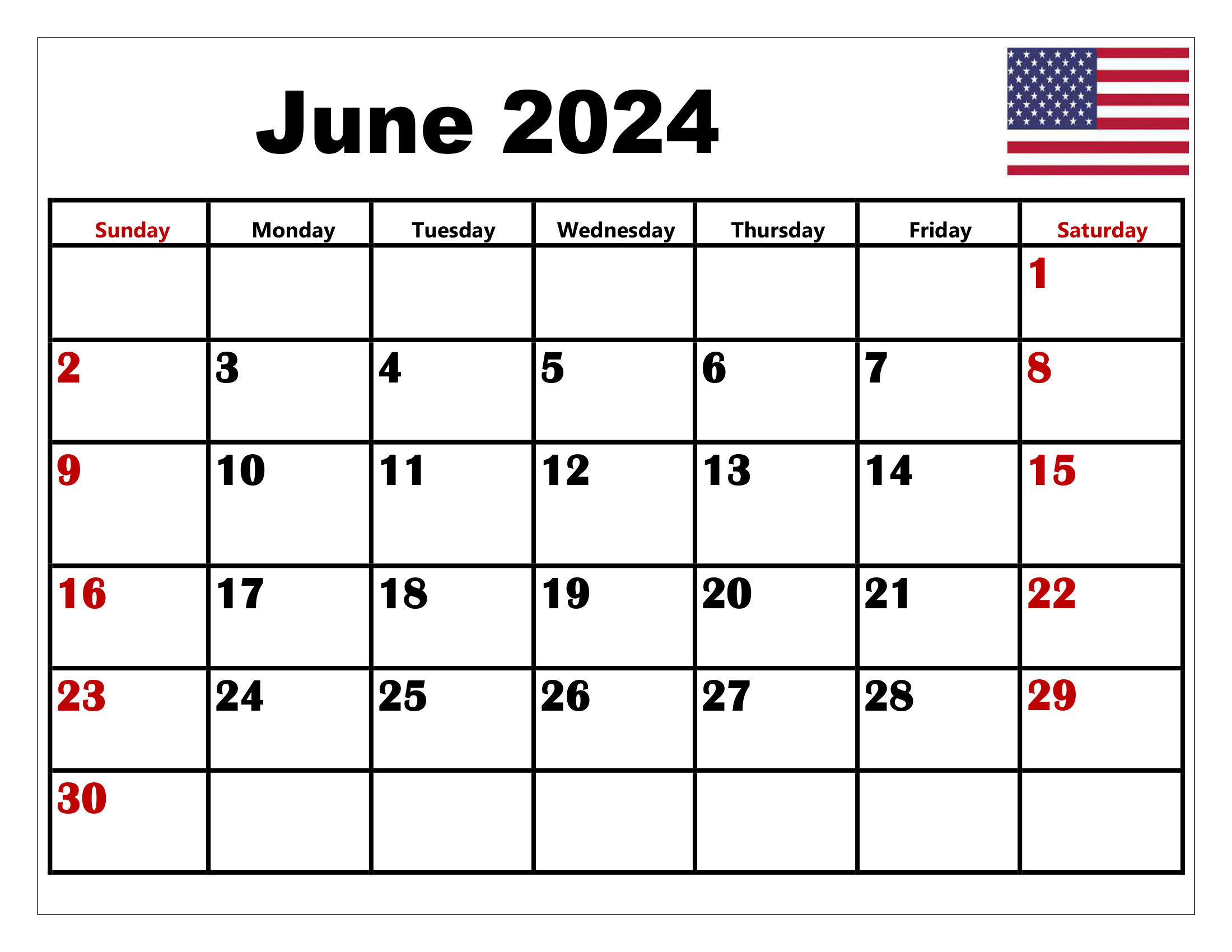Blank June 2024 Calendar Printable Pdf Templates Free Download in Calendar June 2024 With Holidays