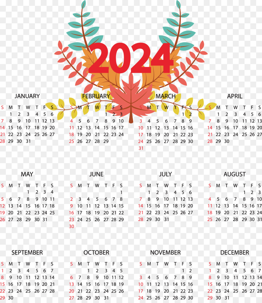 Calendar - 2024 Yearly Printable Calendar - Cleanpng / Kisspng for Julian Calendar New Year 2024