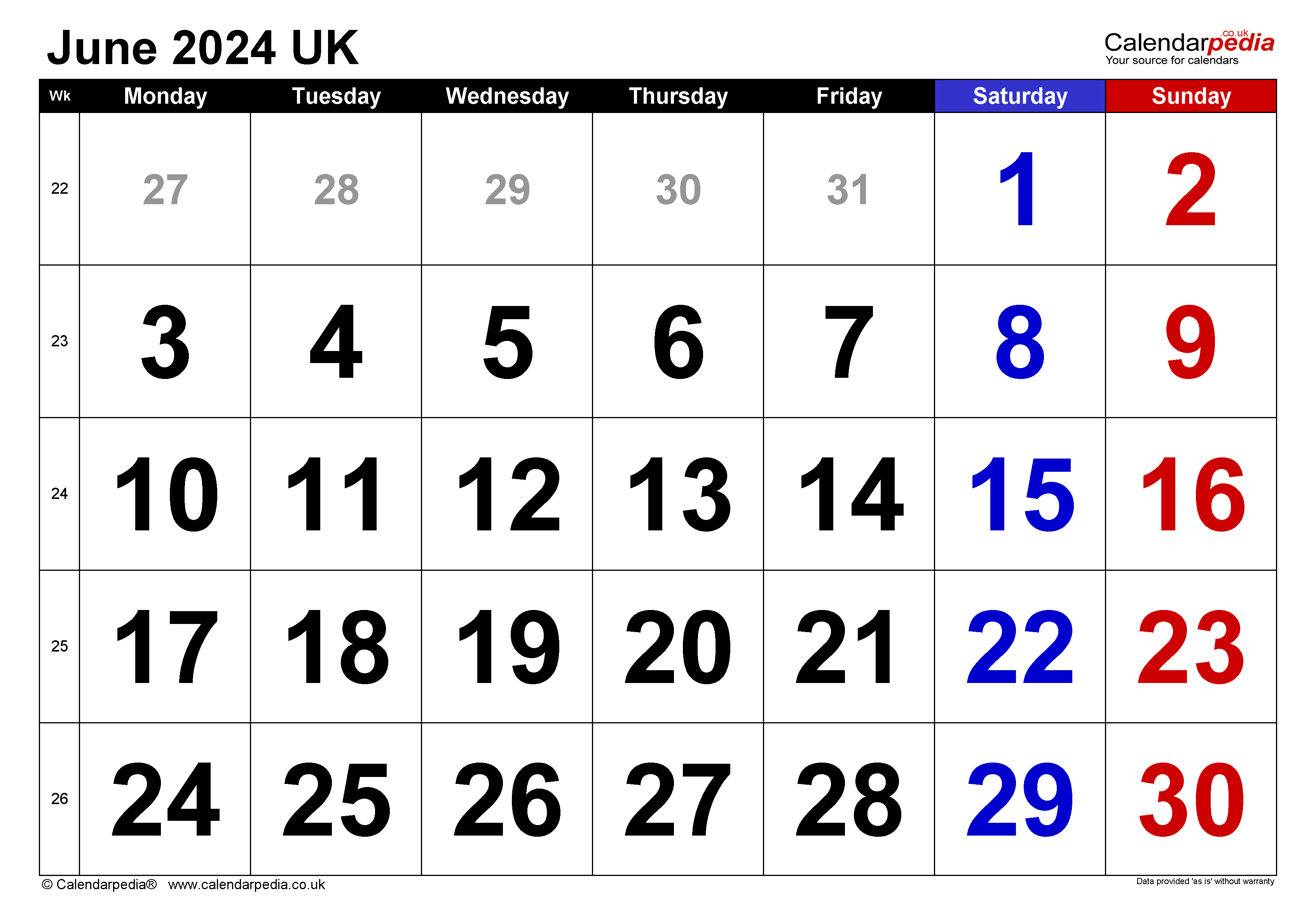 Calendar June 2024 Uk With Excel, Word And Pdf Templates pertaining to June 24 Calendar 2024