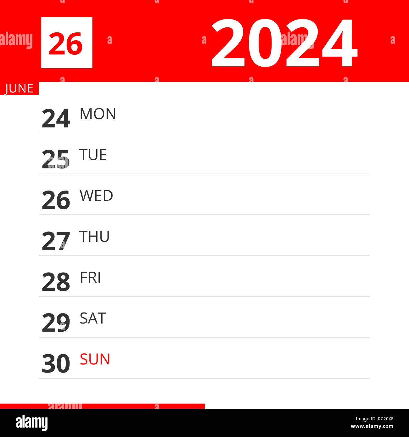 Calendar Planner For Week 26 In 2024, Ends June 30, 2024 Stock throughout June 30 2024 Calendar