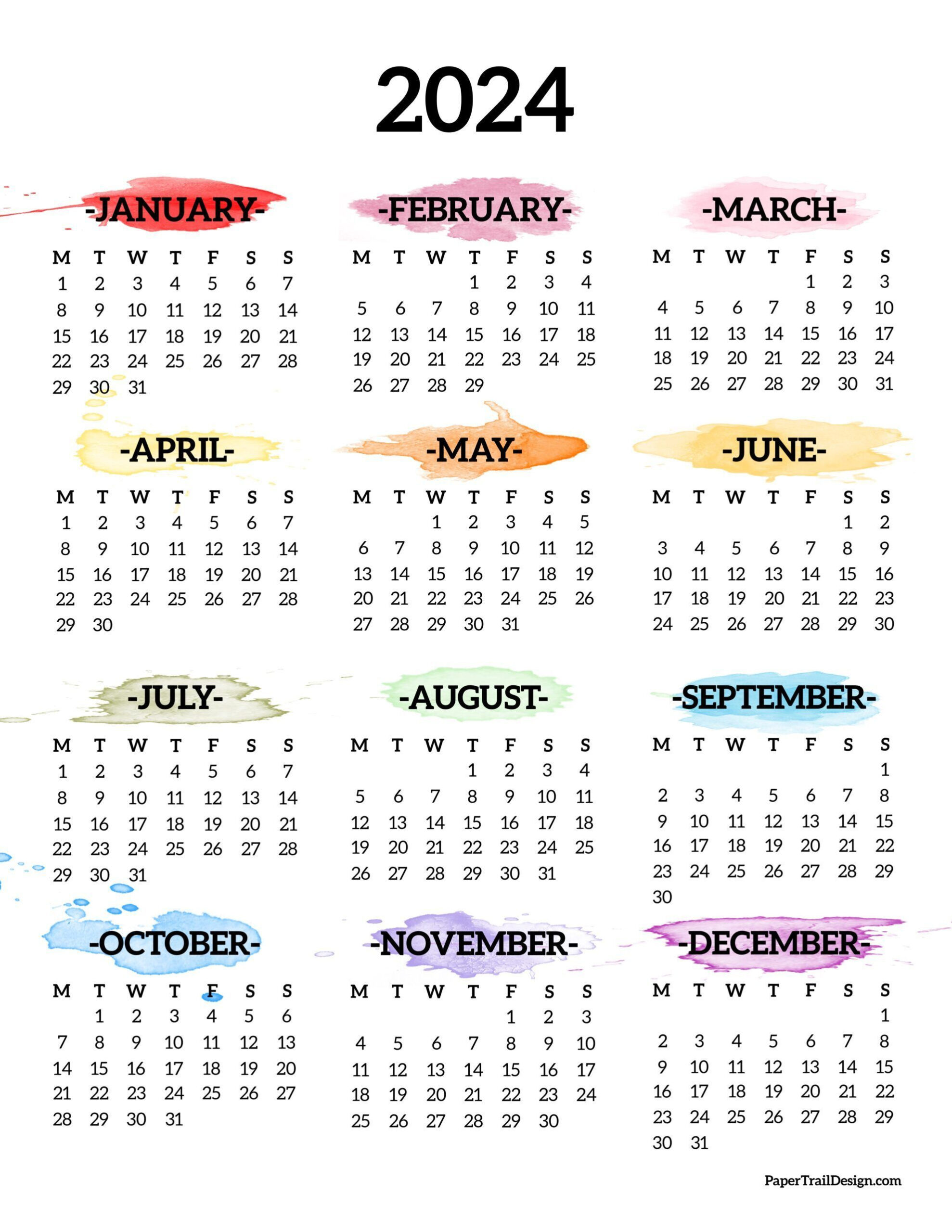 Colorful 2024 Year At A Glance Calendar in June To December 2024 Calendar