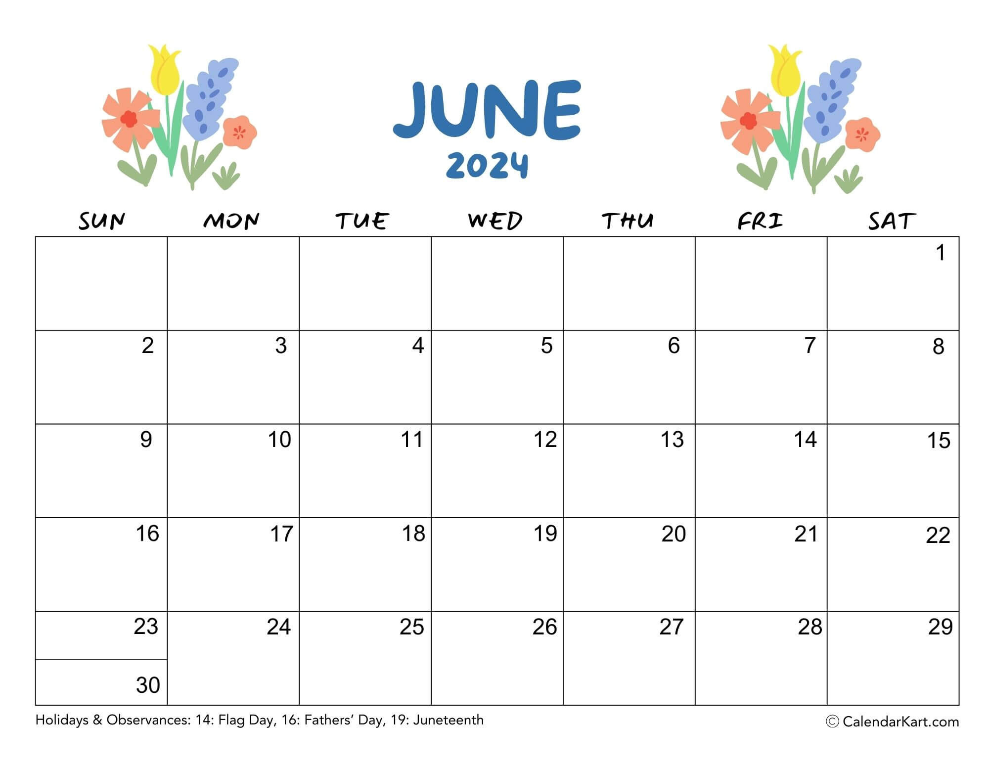 Download Free Printable June 2024 Calendar At Calendarkart inside Free Editable June 2024 Calendar