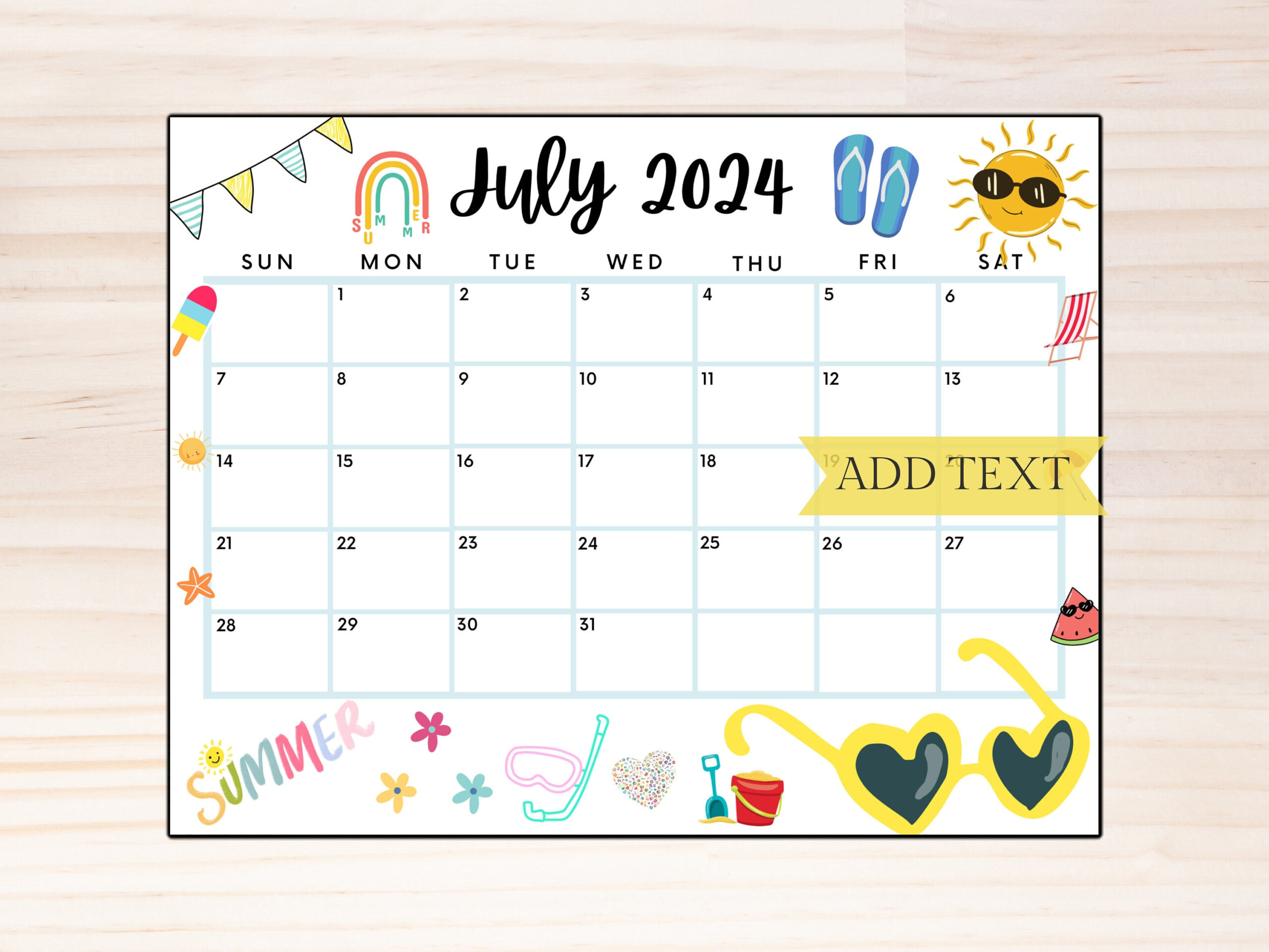 Editable July 2024 Summer Calendar, Printable July Calendar with regard to July 2024 Calendar Editable