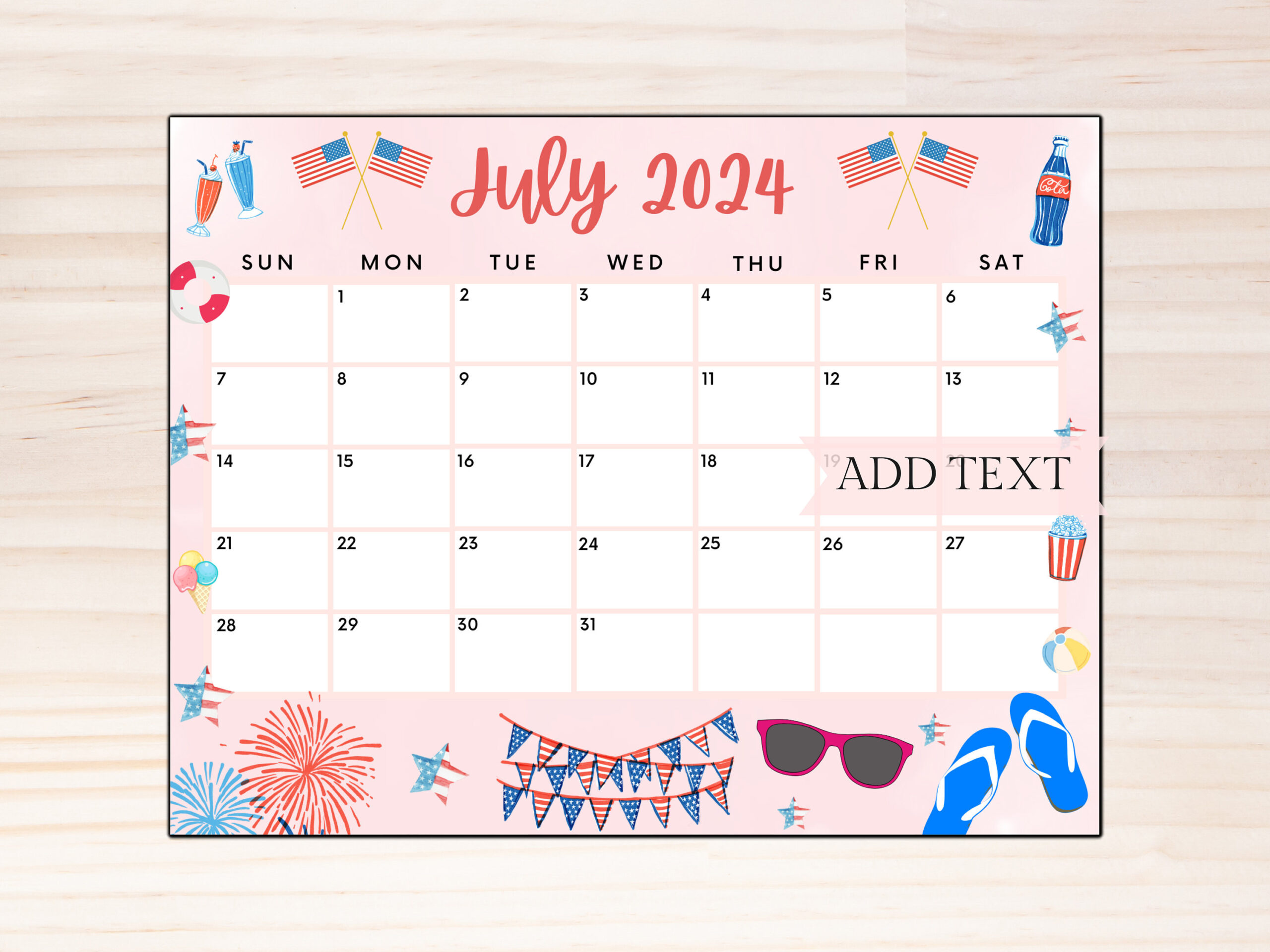 Editable July 2024 Wall Calendar, Printable Classroom Calendar for Editable July 2024 Calendar