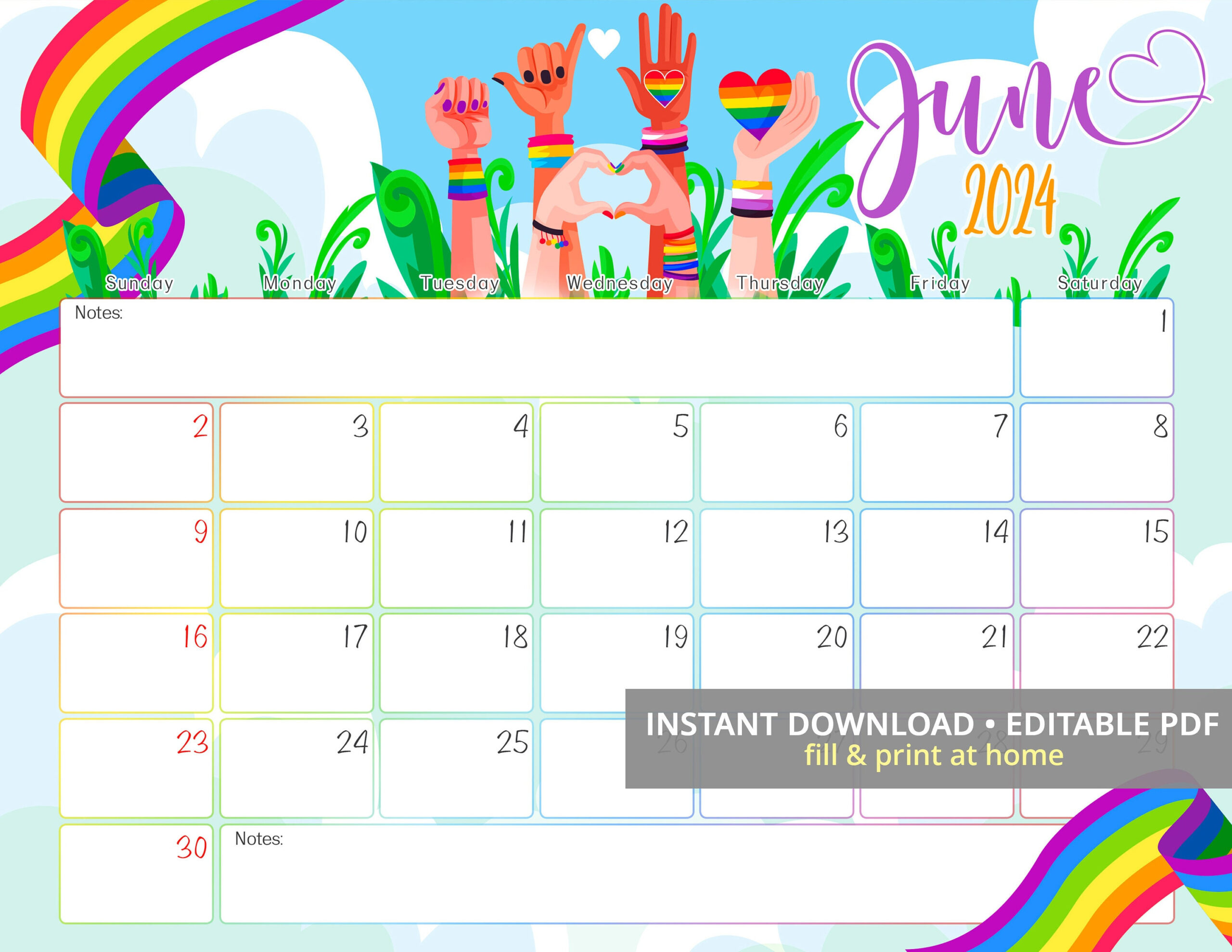 Editable June 2024 Calendar, Pride Month, Lgbt Queer Digital with regard to June Lgbt Pride Month Calendar 2024
