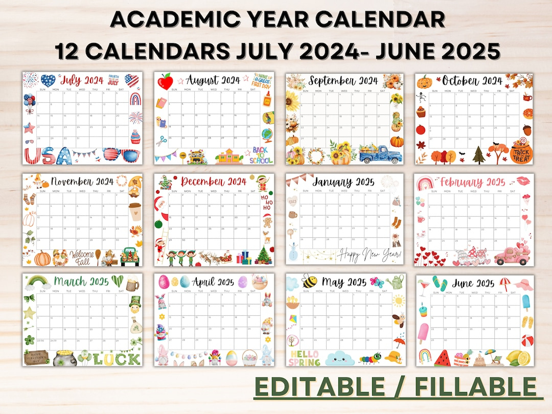 Editable School Calendar 2024-2025 From July To June Printable for Academic Calendar July 2024 To June 2025