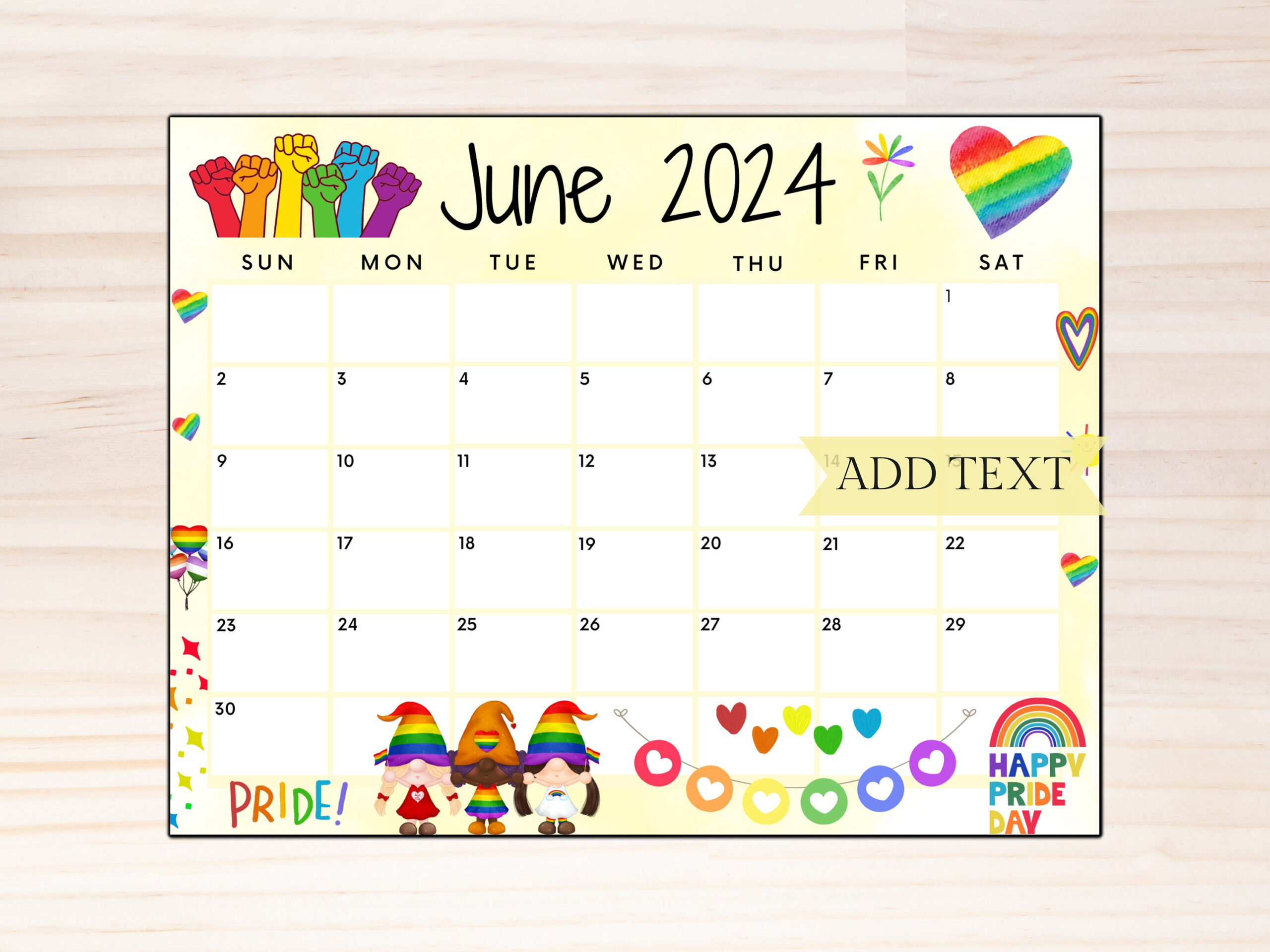 Editierbarer Kalender Juni 2024, Druckbarer Kalender, Pride inside June Pride Month Calendar 2024