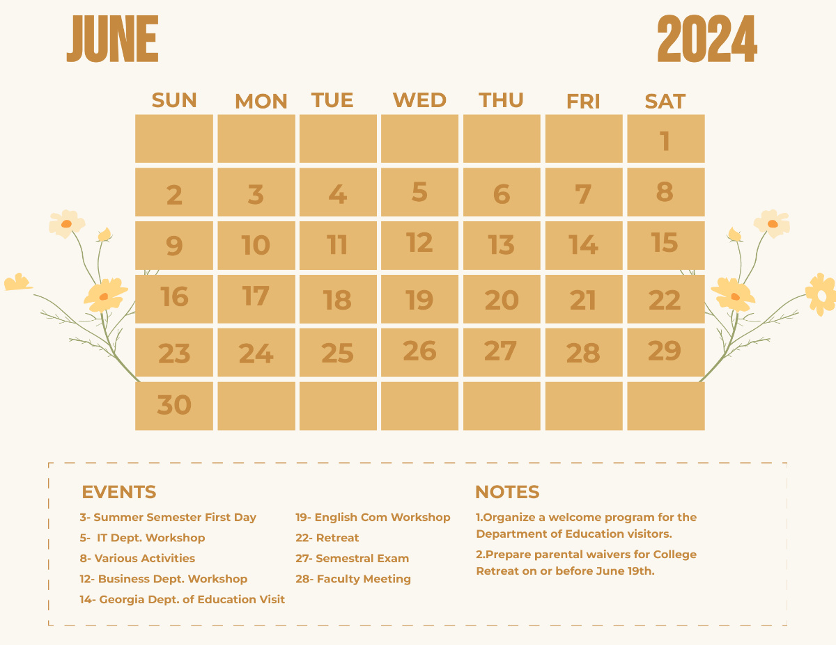 Fancy June 2024 Calendar Template - Edit Online &amp;amp; Download Example with regard to Calendar Of Events For June 2024