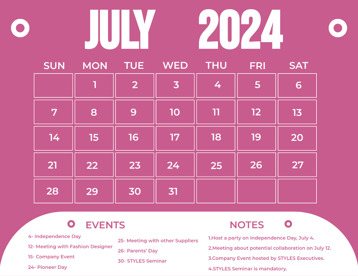 Free July Calendar 2024 Templates &amp;amp; Examples - Edit Online &amp;amp; Download with regard to July 2024 Calendar Events
