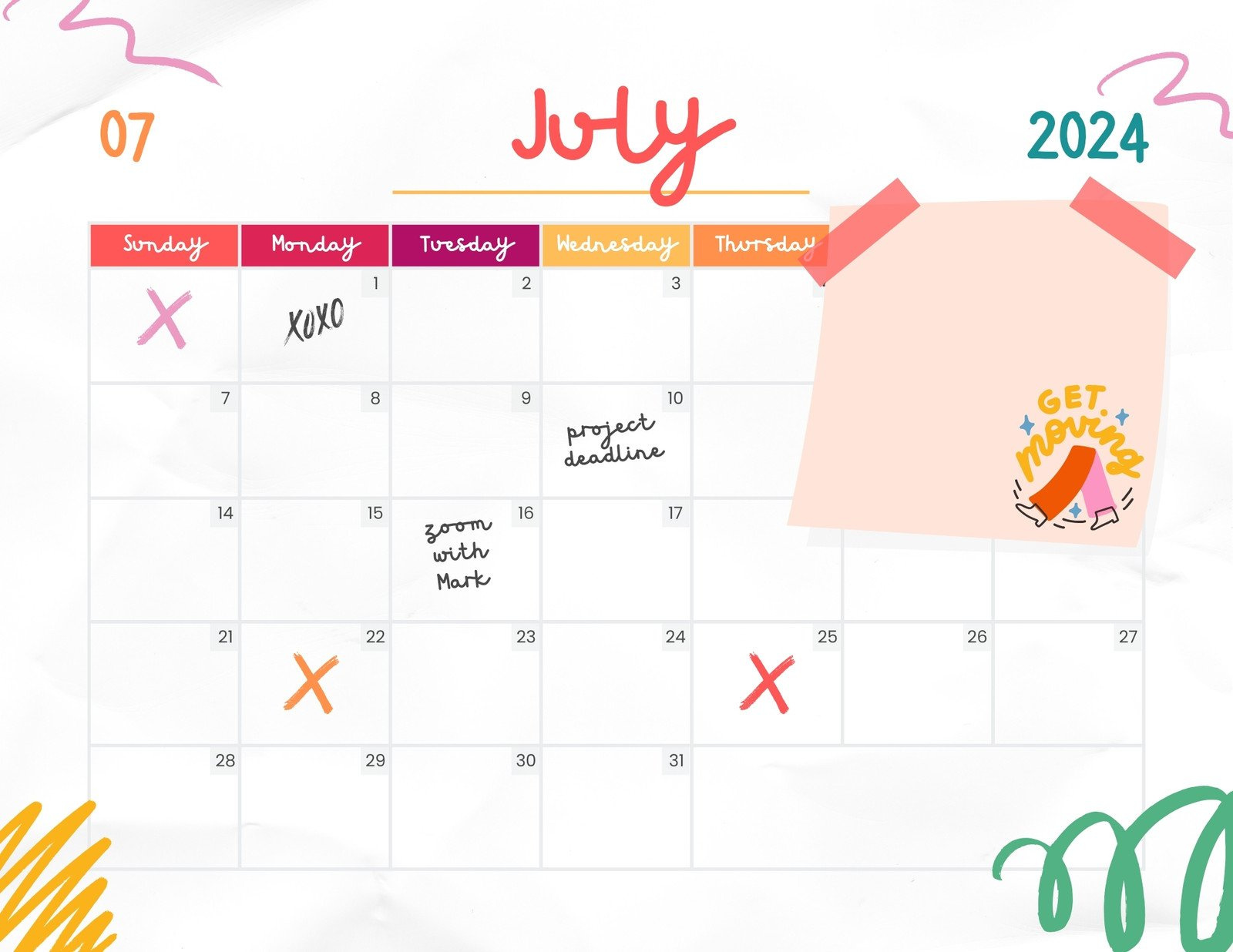 Free Printable, Custom July 2024 Calendar Templates | Canva with July 2024 Calendar Editable