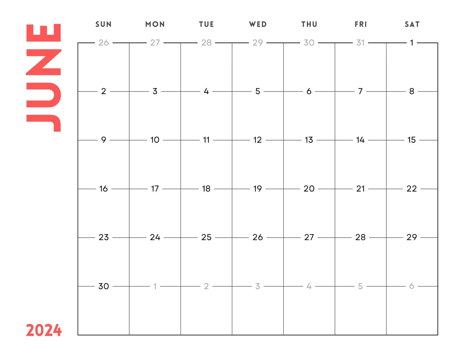 Editable June 2024 Calendar Printable Calendar 2024