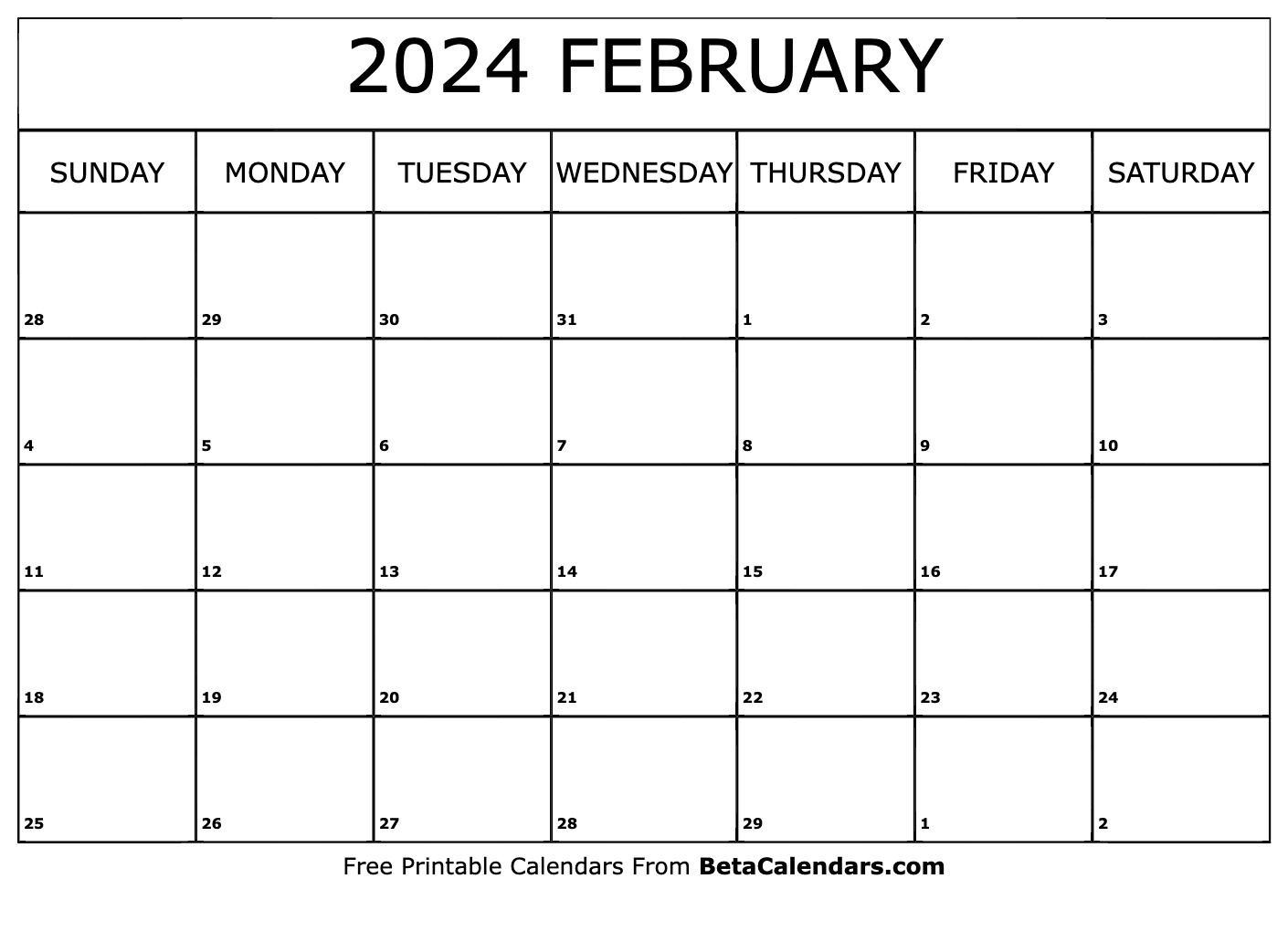 Free Printable February 2024 Calendar intended for February 2024 Julian Calendar