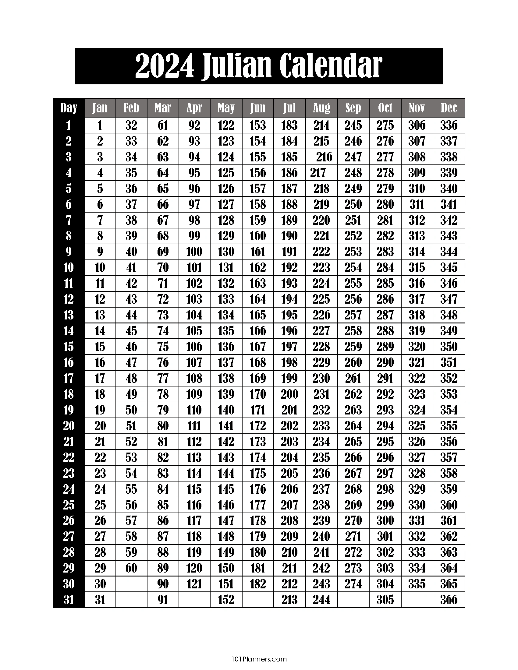 2024 Julian Calendar Leap Year Printable Calendar 2024