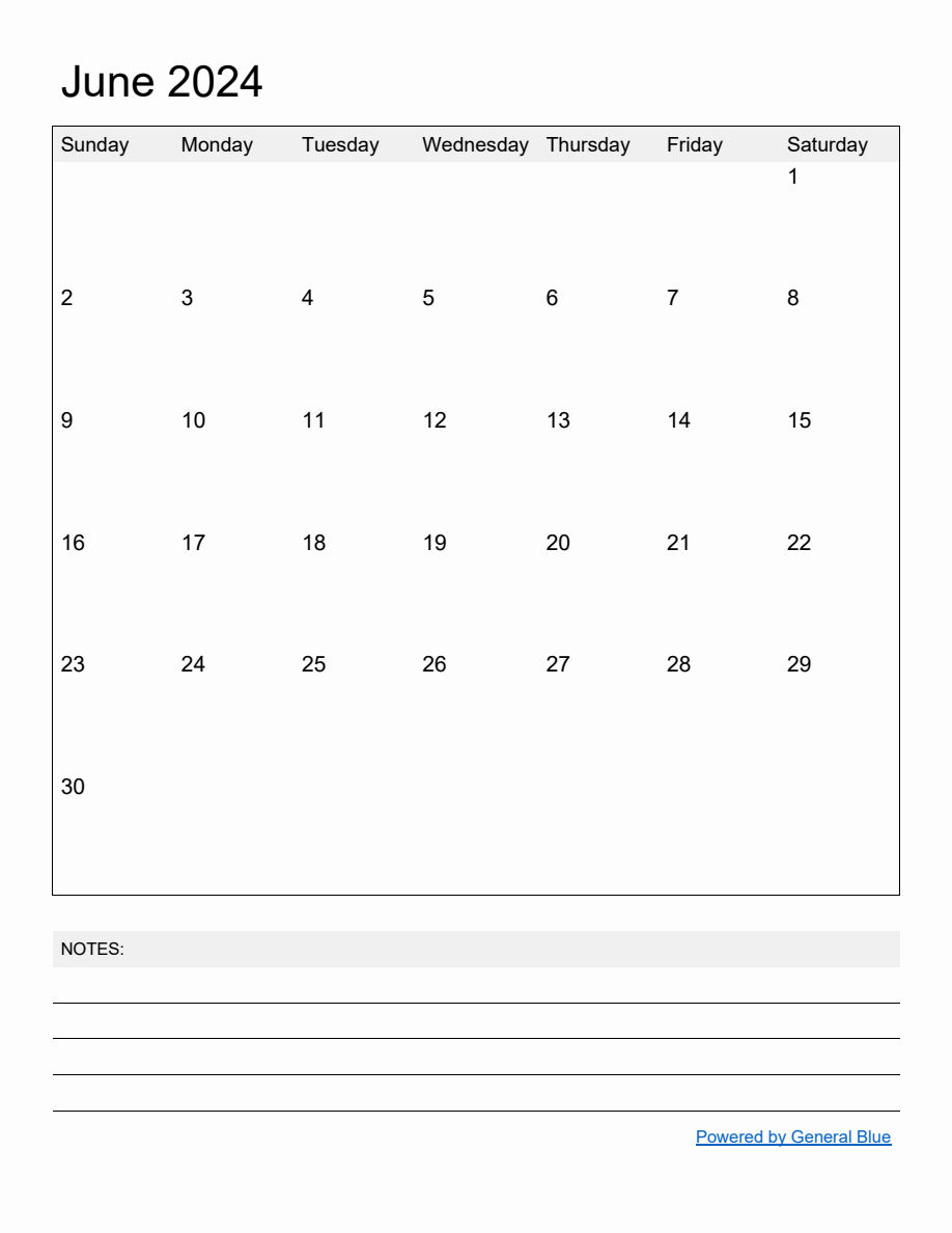 Free Printable Monthly Calendar For June 2024 pertaining to General Blue June 2024 Calendar