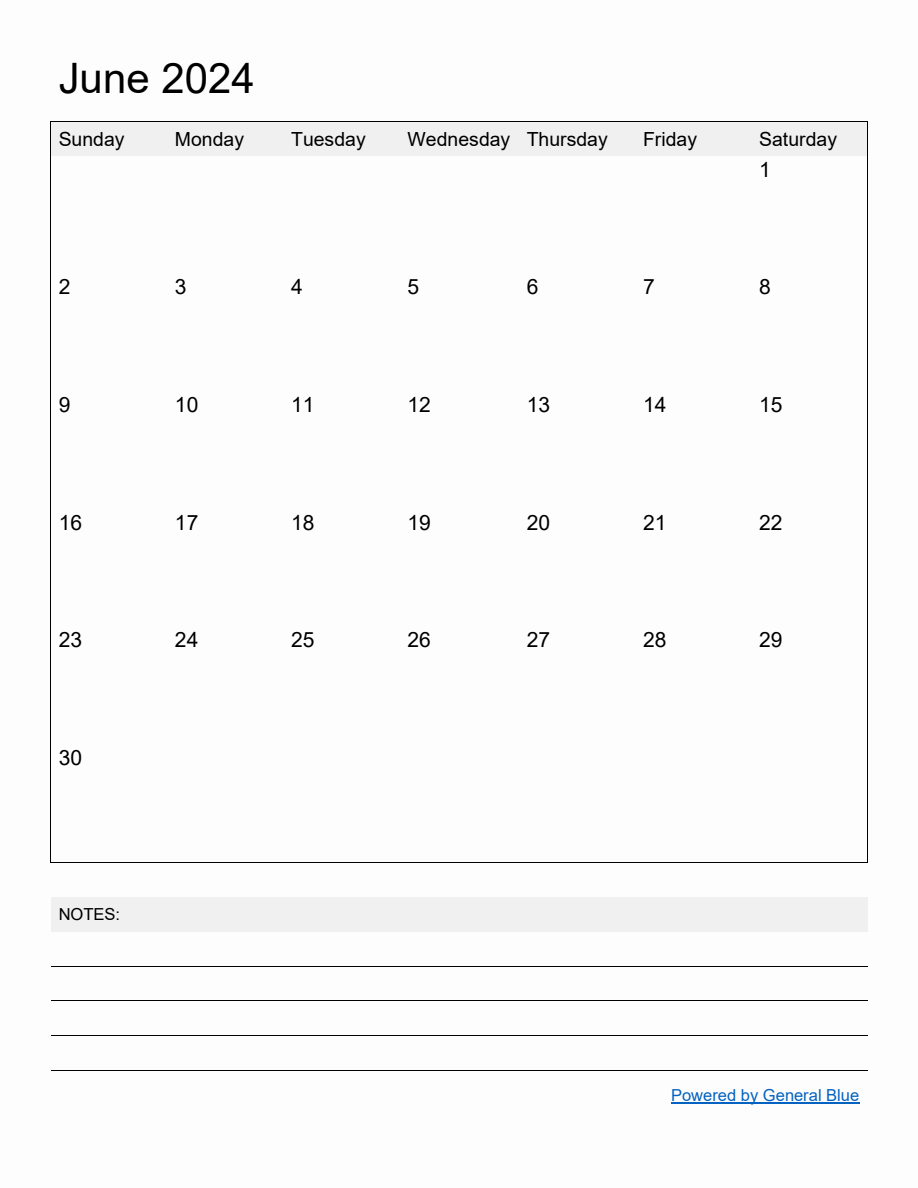 Free Printable Monthly Calendar For June 2024 with June 2024 Calendar General Blue