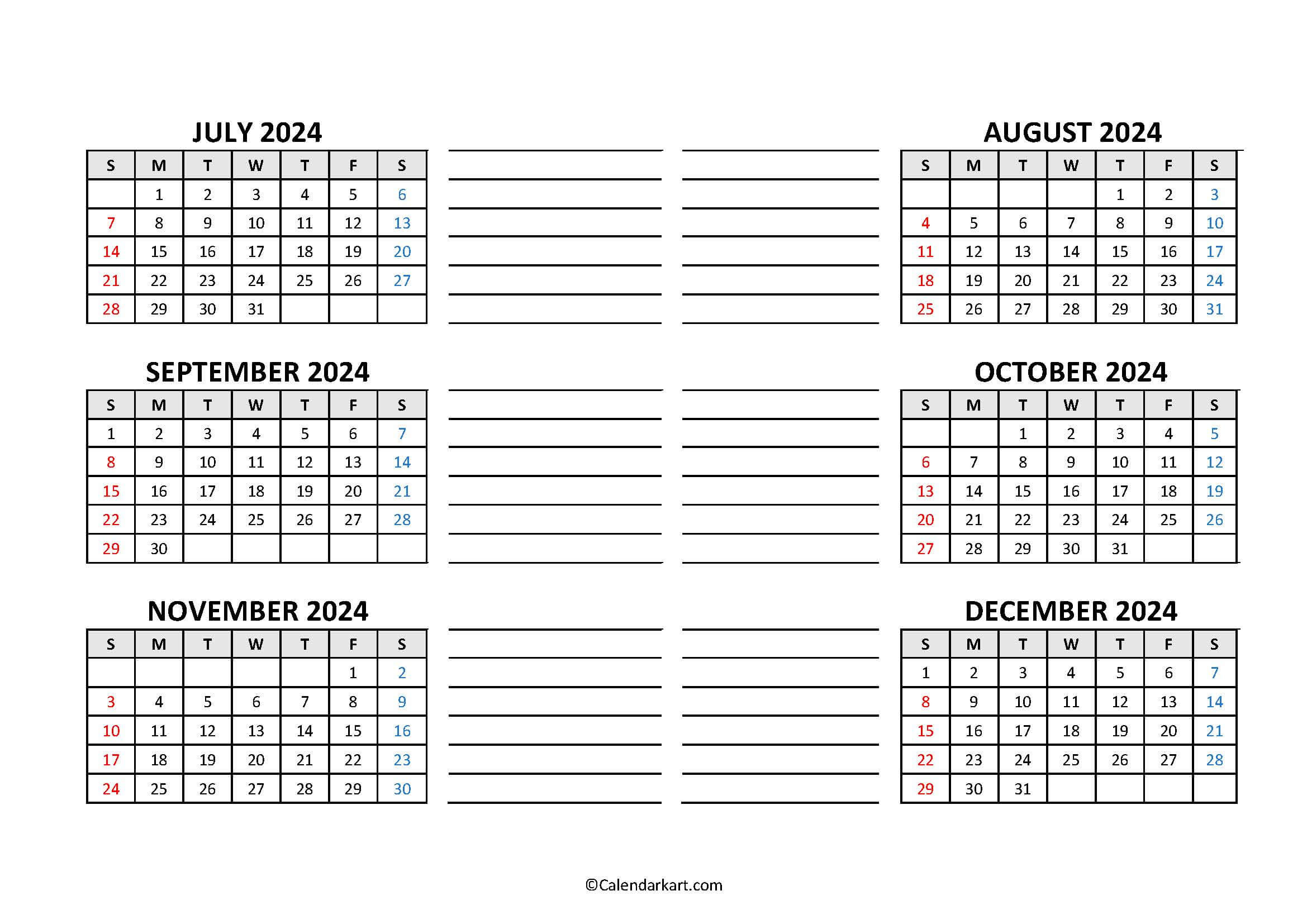 Free Printable Year At A Glance Calendar 2024 - Calendarkart regarding July - December 2024 Calendar