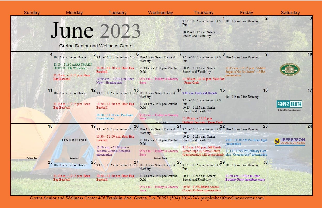 Gretna Senior Center Calendar Of Events For June 2023 - City Of for June Activity Calendar For Seniors 2024