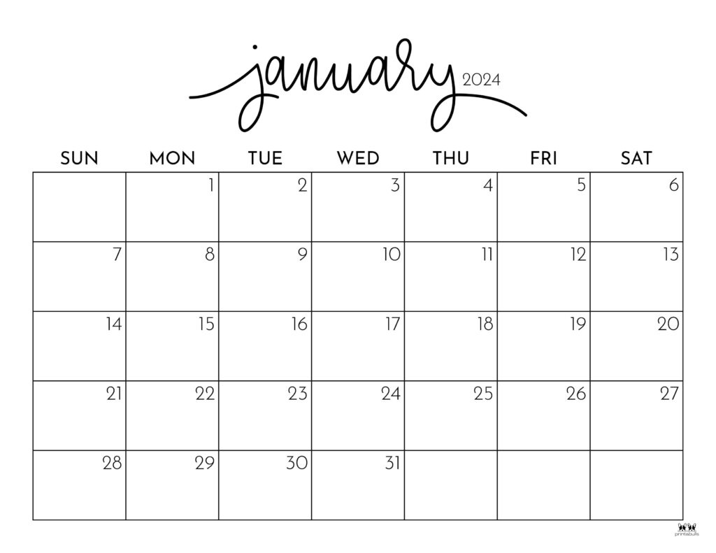 January 2024 Calendars - 50 Free Printables | Printabulls in January June 2024 Calendar Printable