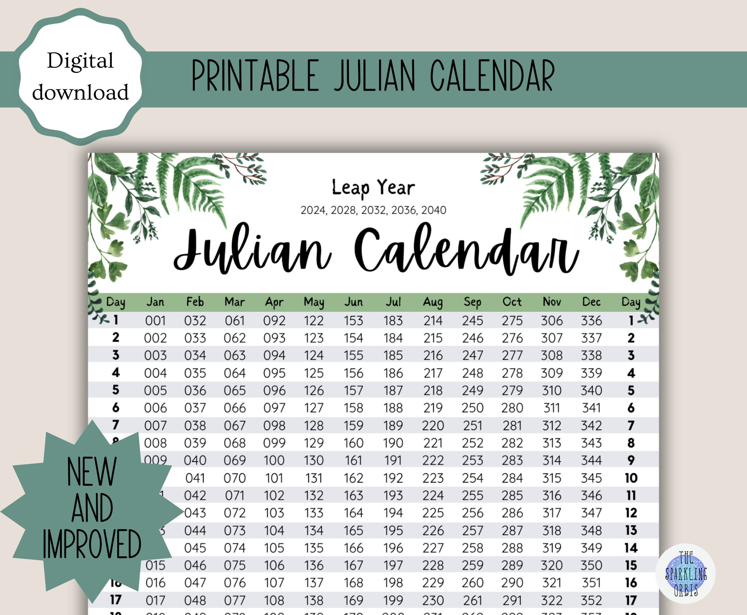 Julian Calendar Military And Government Leaf Design Digital inside Julian 2024 Calendar Printable