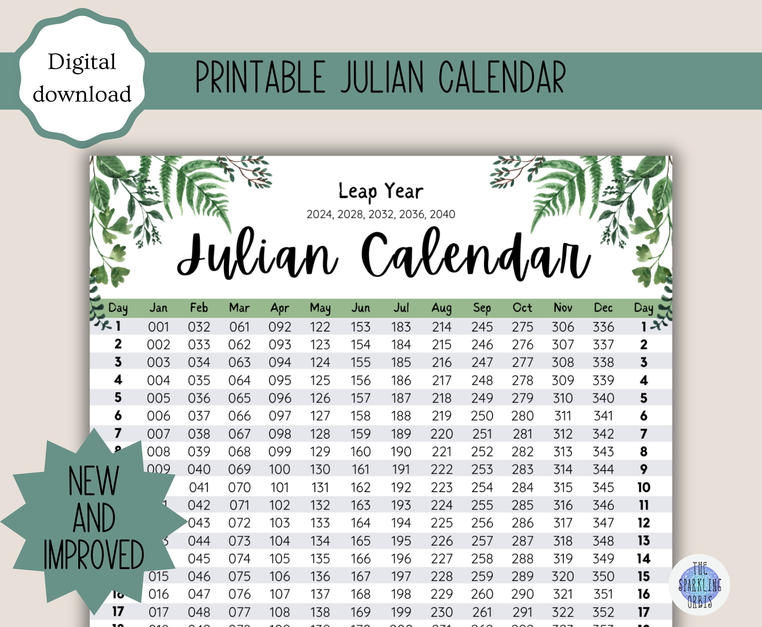 Julian Calendar Military And Government Leaf Design Digital within Julian Calender For 2024