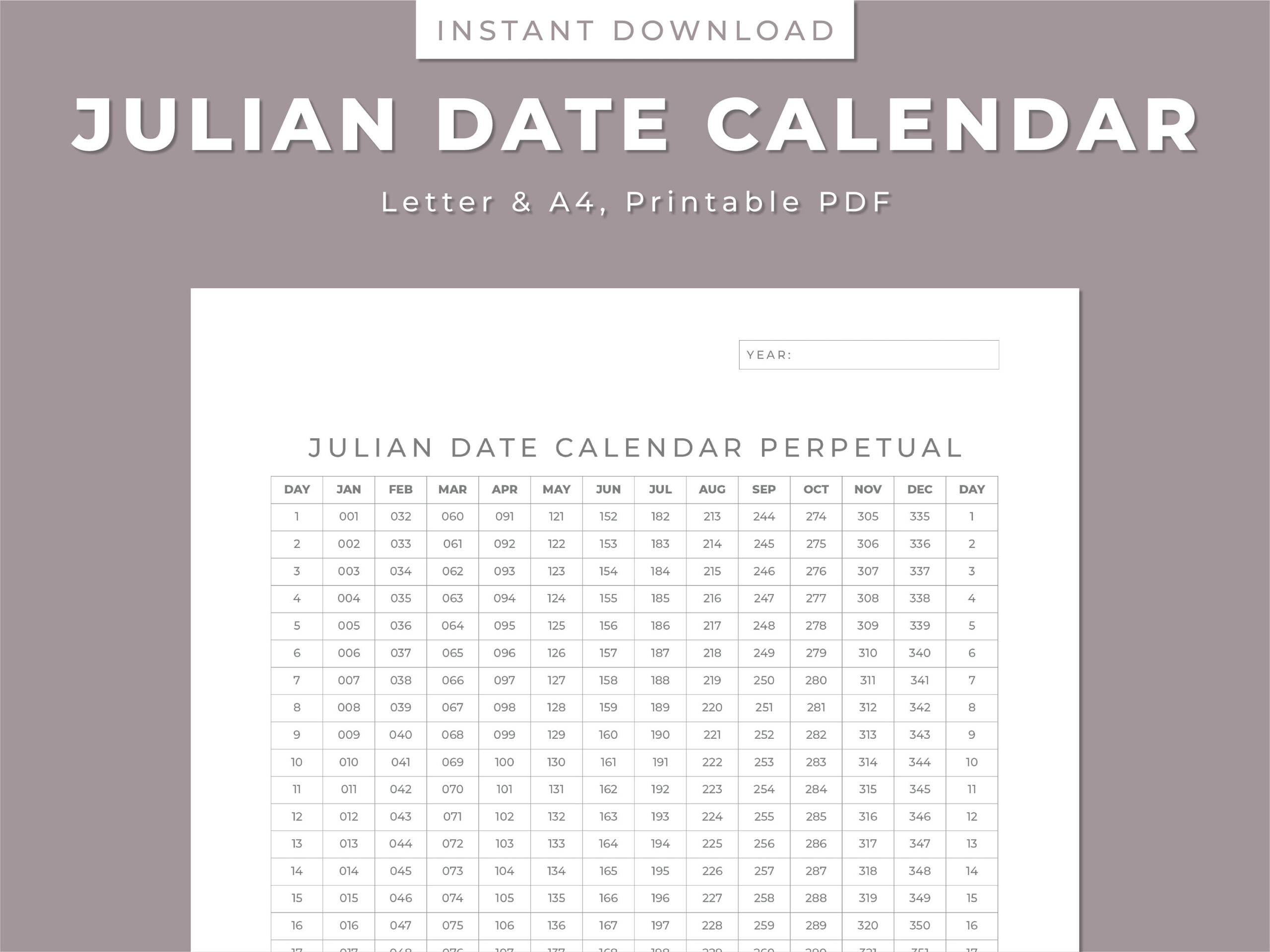 Julian Date Calendar, Project Management, Perpetual/Leap Yr pertaining to Julian Date Calendar 2024 Printable Pdf Free