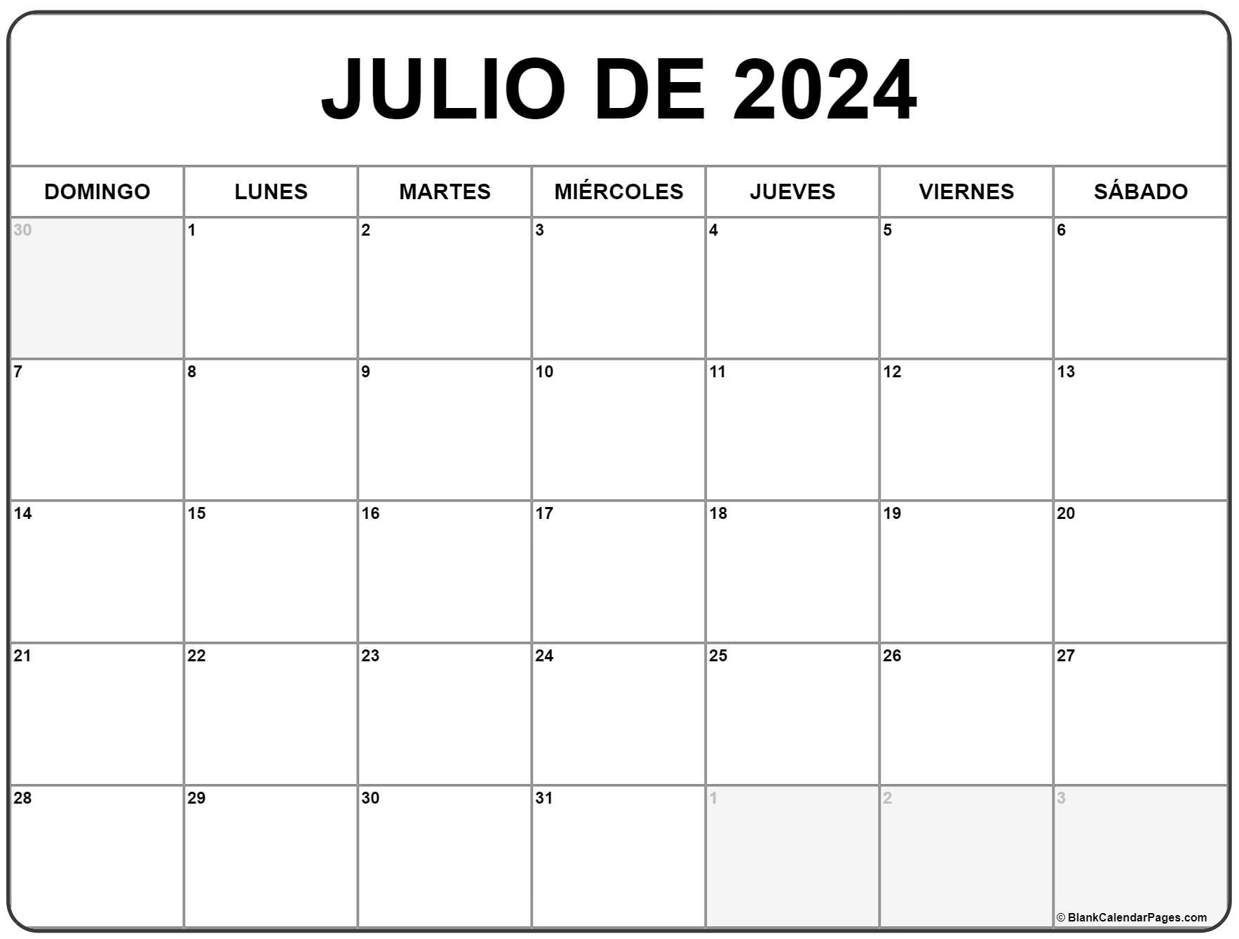 Julio De 2024 Calendario Gratis | Calendario Julio inside Julio 2024 Calendar
