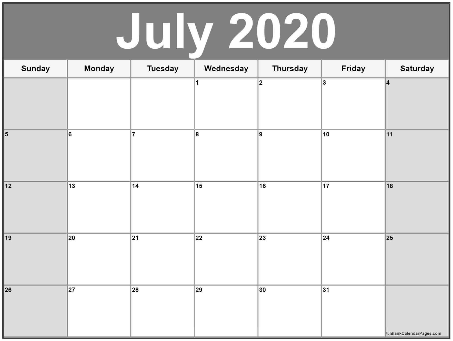 July 2020 Calendar | Free Printable Monthly Calendars | Calendar with regard to Free Printable Calendar July 202