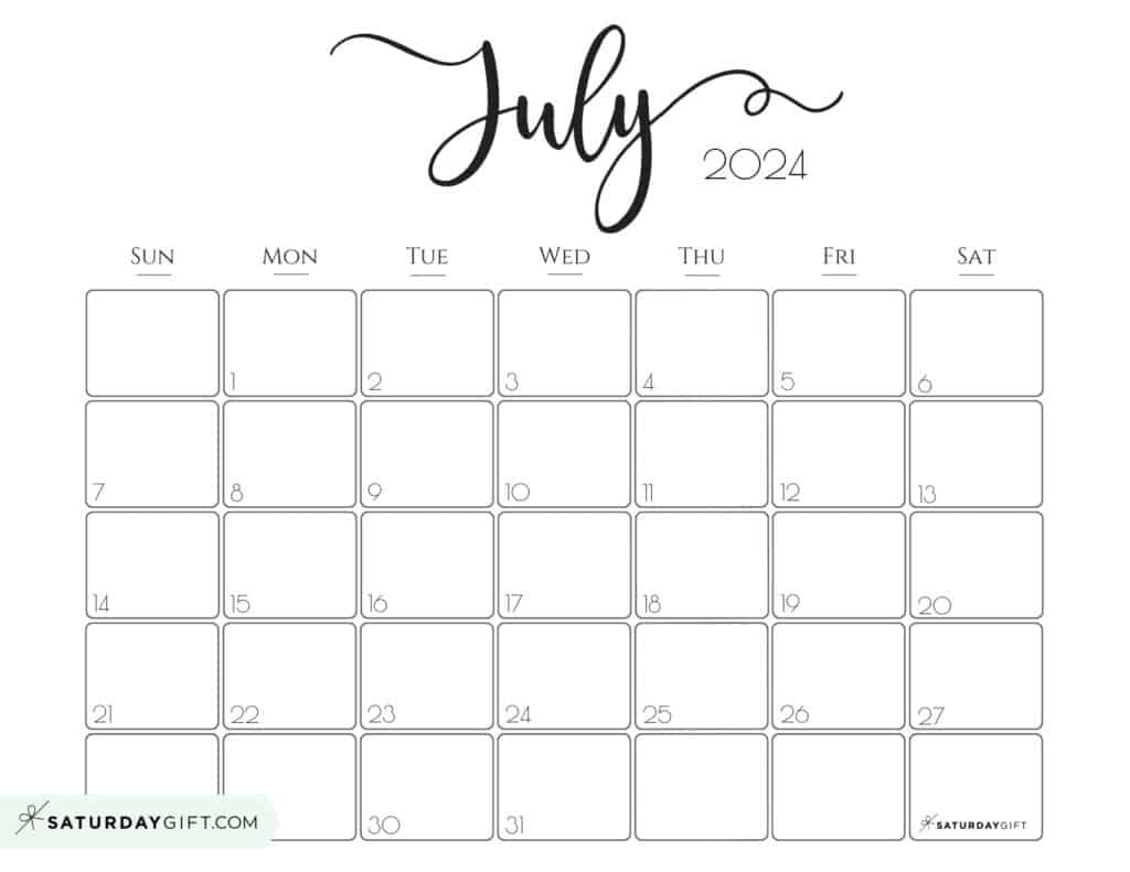 July 2024 Calendar - 20 Cute &amp;amp; Free Printables | Saturdaygift for July 20 2024 Calendar